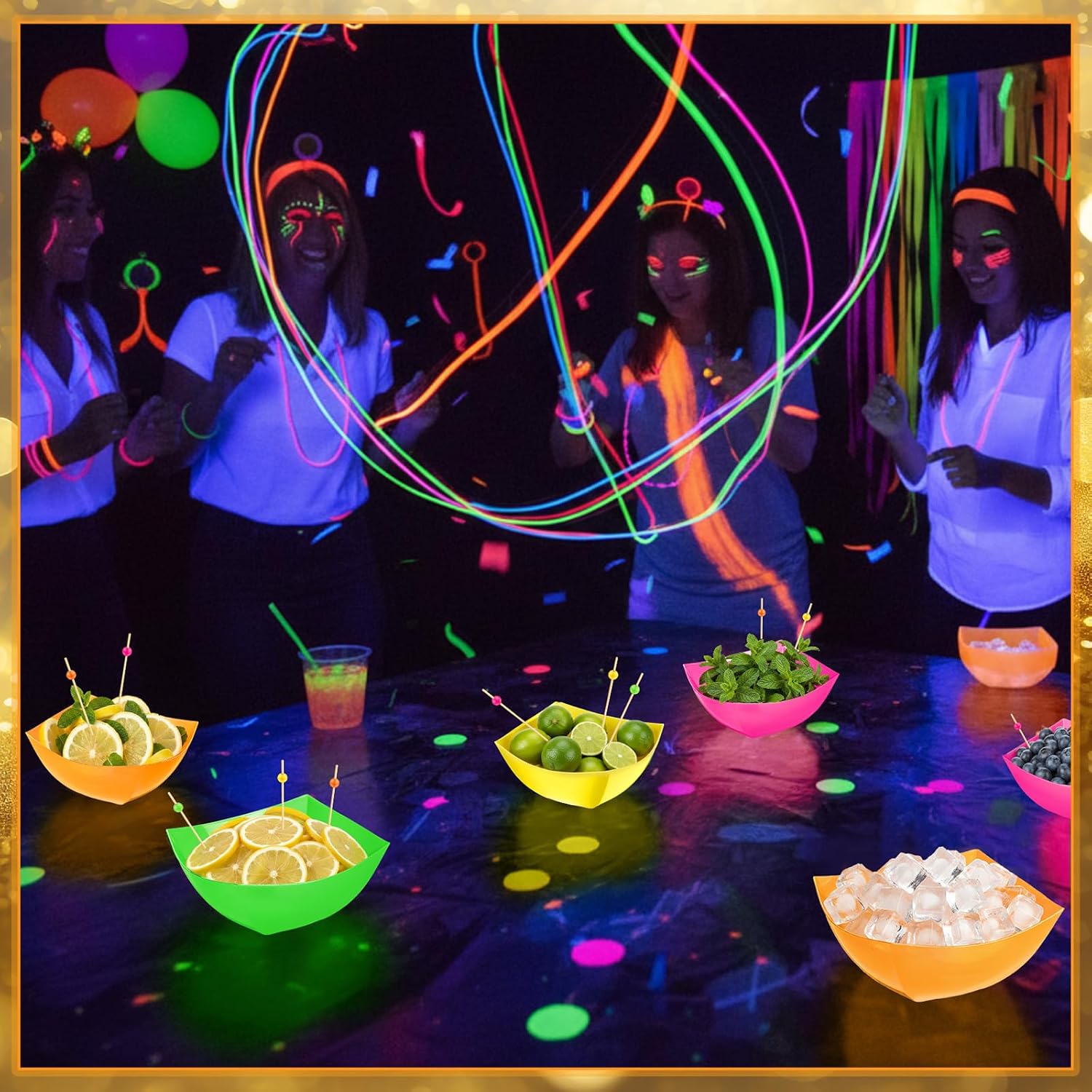 Newtay 80 Pcs Square Plastic Serving Bowl with Food Pick Disposable Snack Salad Buffet Bowl Party Candy Chip Dish Fruit Dishes Bar Containers Dessert Bowls Party Supplies (8 oz,Neon) image 4