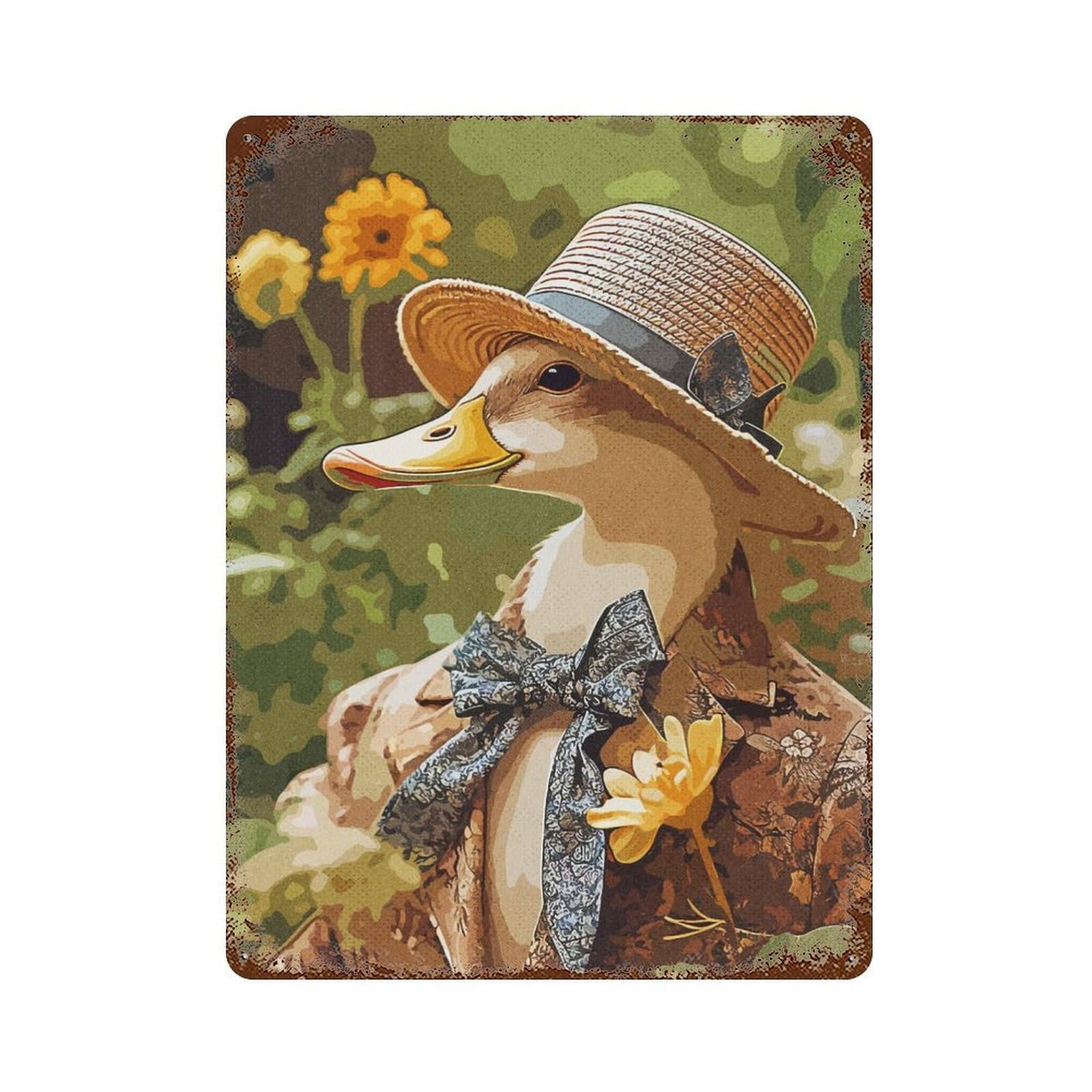 Distressed Metal Wall Sign with Vintage Duck Design 15.7"x11.8", for Living Room, Hallway And Home Decor, Vintage Wall Decor