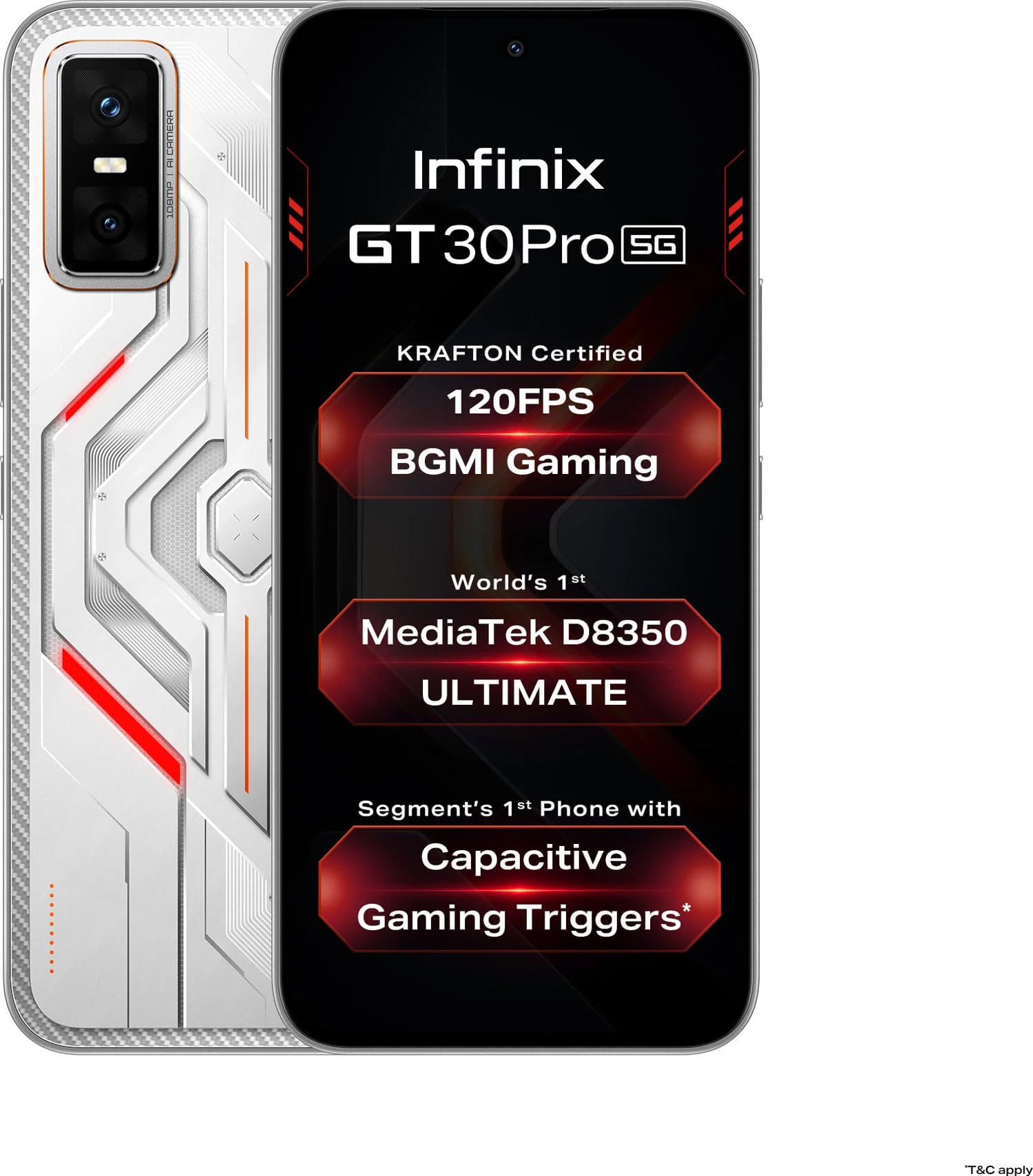 Infinix GT 30 Pro 5G+ (Prism White, 8GB RAM, 256GB Storage) | MediaTek Dimensity 8350 Ultimate Processor | 108MP + 8MP AI Dual Rear Camera | 13MP Front Camera |6.78-inch 1.5K AMOLED Display|-image-16