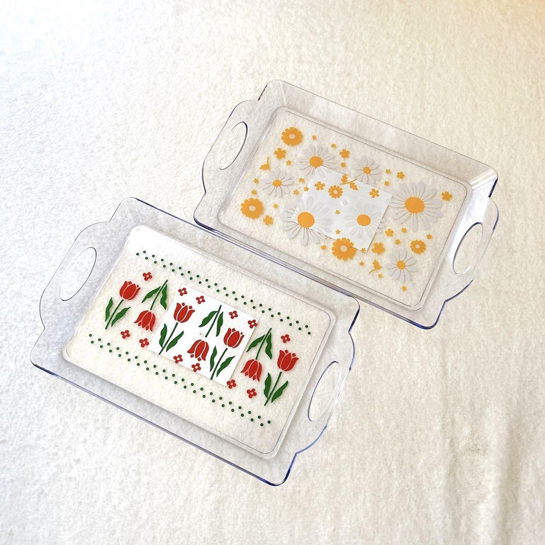 Amazon.co.jp: セリア クリアトレー レトロフラワー トレー トレイ