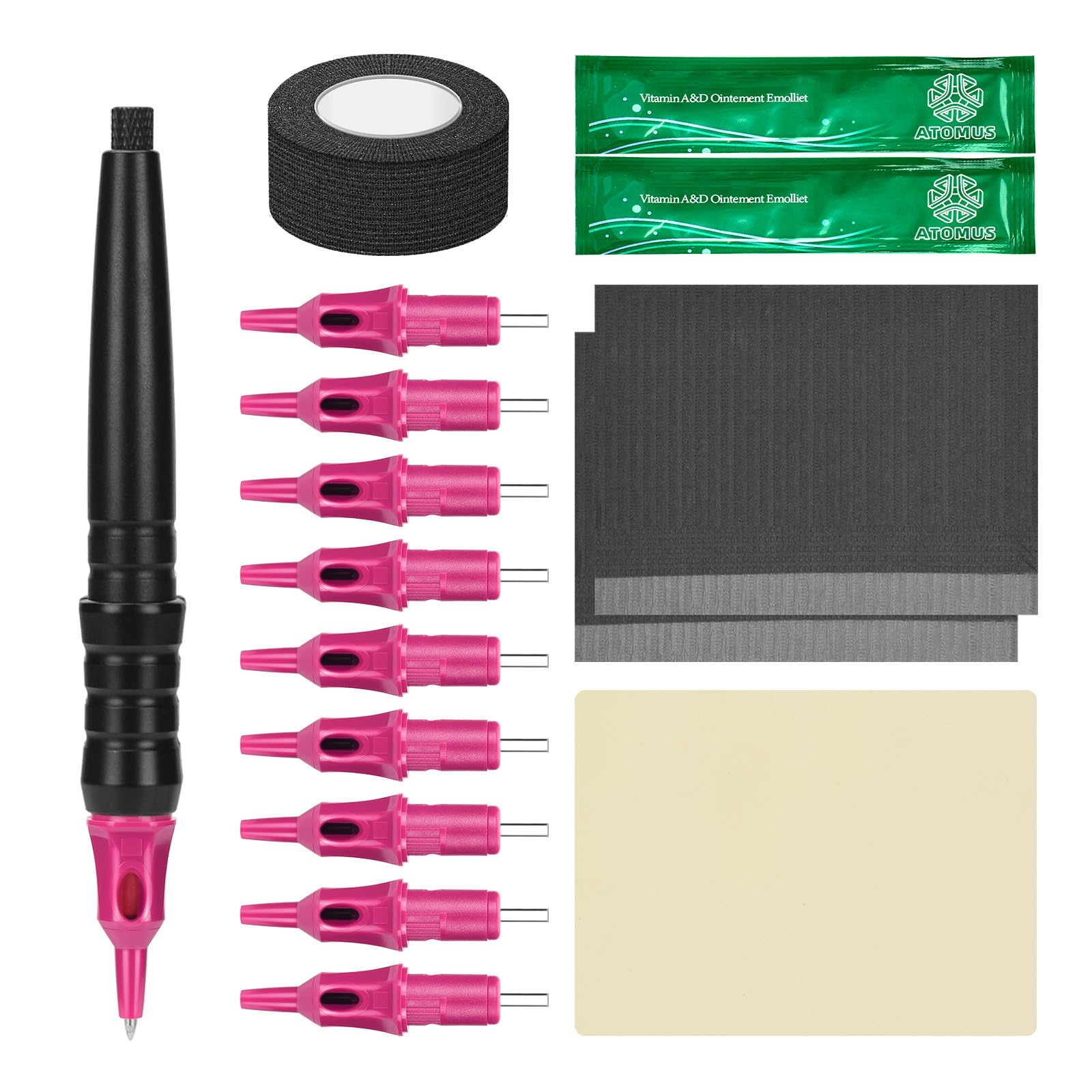 Zalati Tattoo Practice Set, Pink, 16pcs, Adult, Water Resistant, Tattoo Pen & Refills, Practice Skin, Table Mat, Ointment