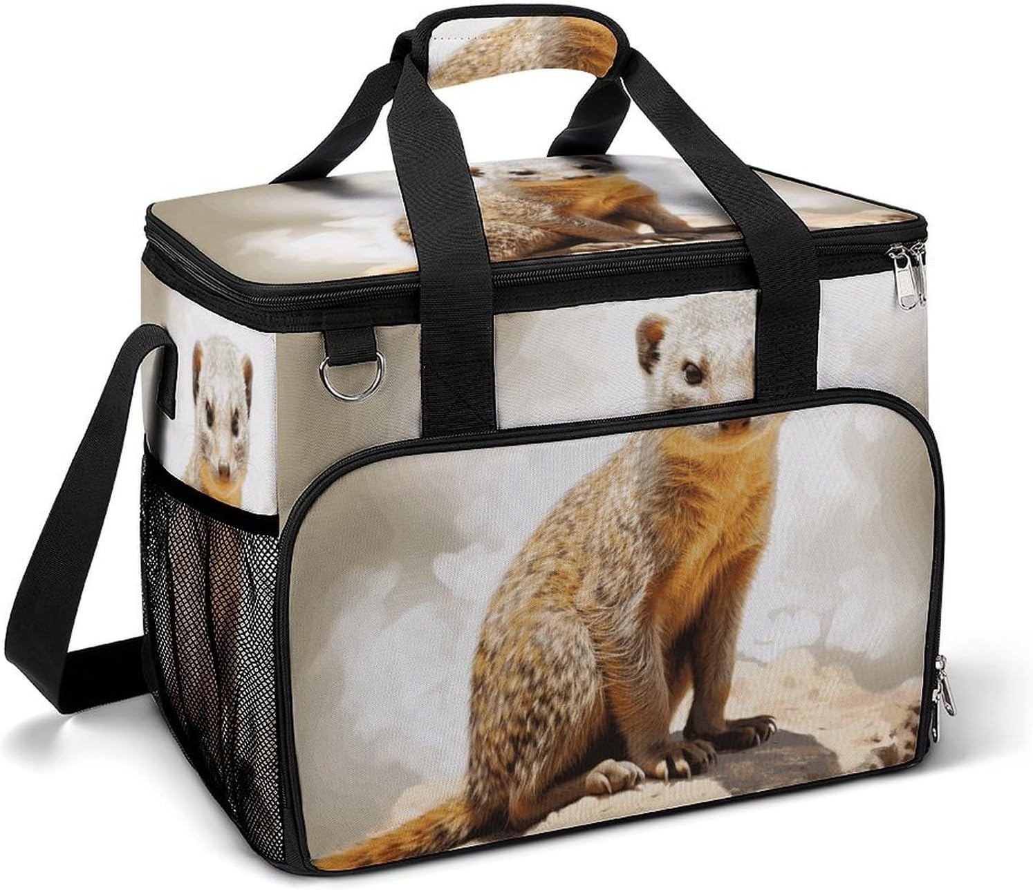 Insulated Picnic Backpack Tote Bag, Large Capacity 30L Wild Meerkats Cooler Bag Leakproof Beach Bags Portable Lunch Box Waterproof Picnic Basket for Beach Camping BBQ