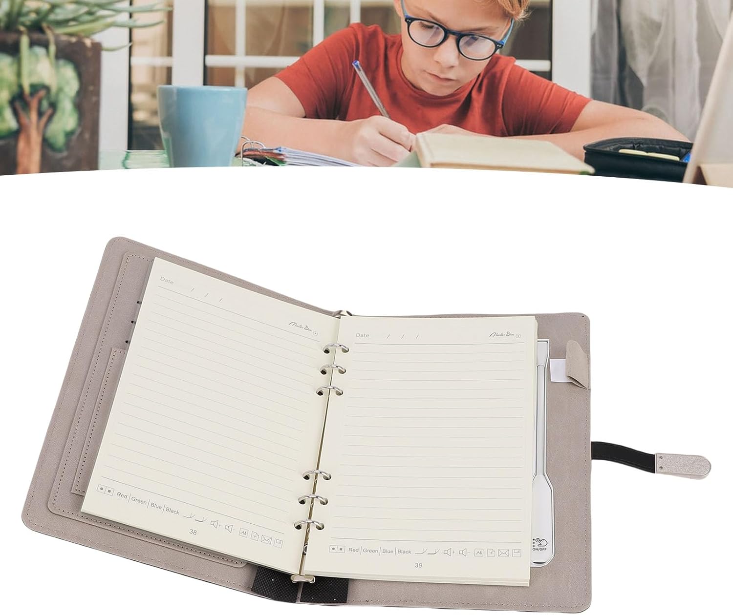 ASHATA Planner 2025-2026, Wireless Charging Personalized Notebook, Travel Journal with Light Refillable School Notebook with Power Bank, A5 Diary, 80 Sheets