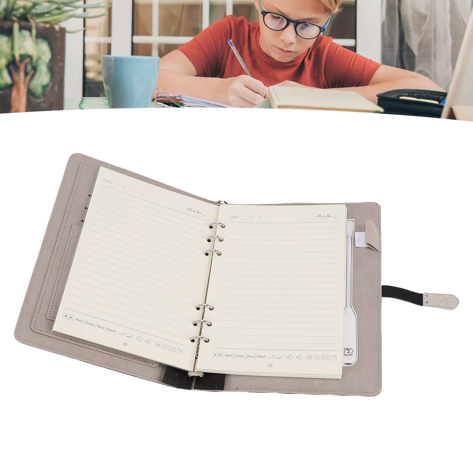 Fockety Quaderno in Pelle con Fodera A5, Organizer Personale, Agenda Ricaricabile da 10,6 * 8,2 in 160 Pagine con Caricabatterie e Calcolatrice 3 in 1 Integrati, Carta Spessa 100 GSM