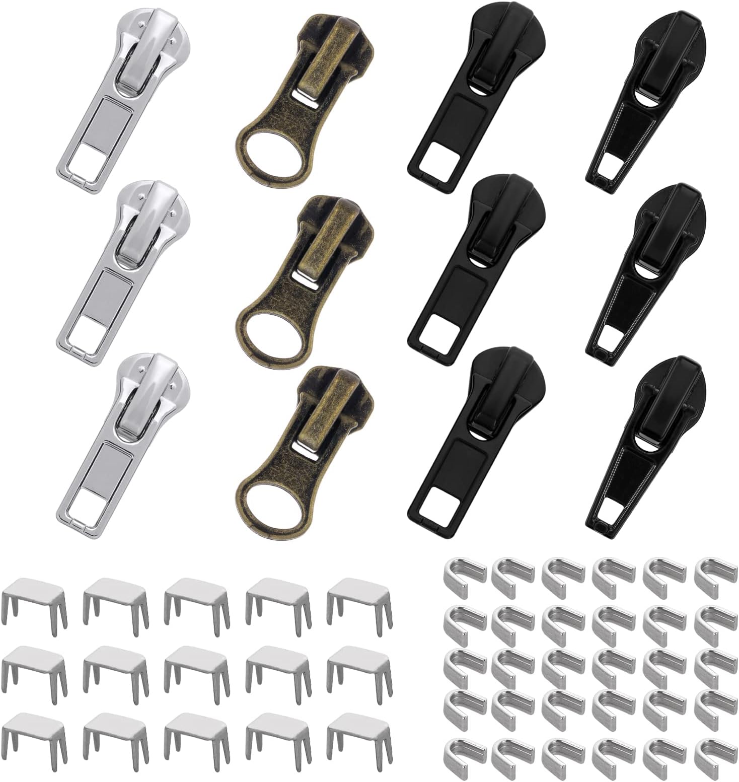 Lusofie Heavy Duty Zipper Repair Kit - 57 Pcs Metal Zipper Sliders & Pulls | Universal Fix for Broken Zips on Coats, Jackets, Bags, Luggage, Backpacks, Trousers | Quick & Easy Zipper Replacement Kit