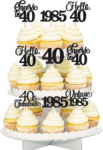Miniatura 7 de Rsstarxi Paquete de 24 adornos vintage de 1984 para cupcakes con purpurina de cuarenta y hola de 40 saludos a 40 fabulosas selecciones de cupcakes