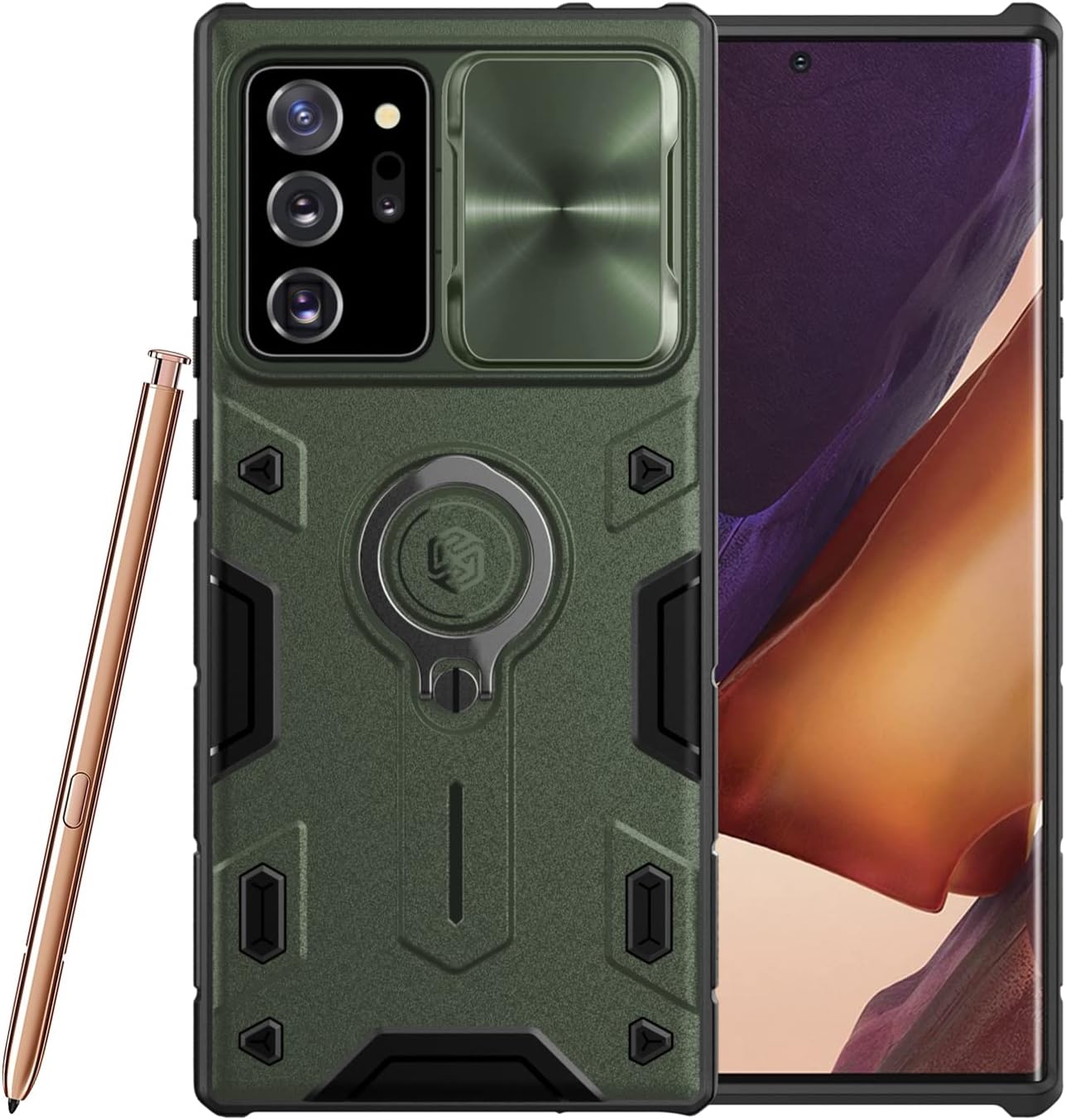 Nillkin Samsung Galaxy Note 20 Ultra Case, CamShield Armor Phone case for Note 20 Ultra 5g with Slide Camera Cover, Rugged Case with Ring Kickstand for Samsung Galaxy Note 20 Ultra 6.9 - Green
