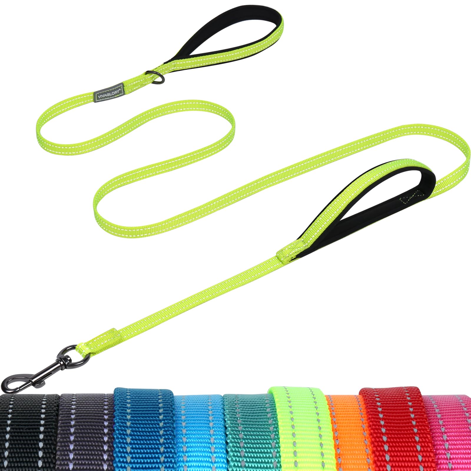 VIVAGLORY Twingrip Führleine Hund, Leine Hund Hausleine Joggingleine, Hundeleine mit 2 Griffen Doppelgriff, Gepolstert Neopren & Reflektierend