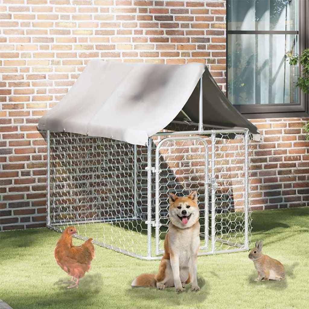 Recinto per Cani Acciaio Zincato 200x100x150 cm Argento | Con Tetto Impermeabile, Porta con Serratura, Adatto per Addestramento