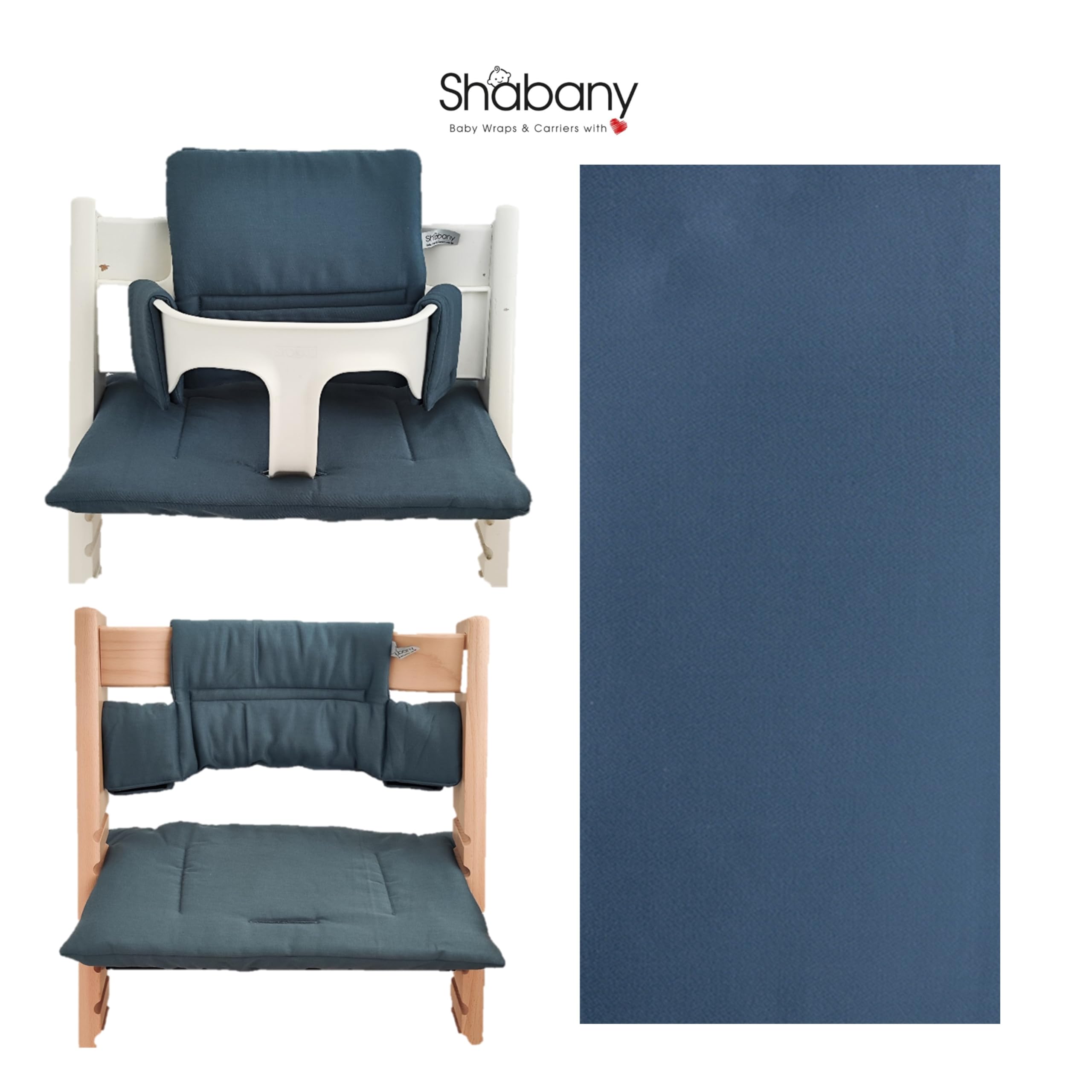 Shabany® Kinderstoel zitkussen 100% biologisch katoen | Classic kussen stoelbekleding hoge stoel kussen | 2-delig geschikt voor Stokke Tripp Trapp kinderstoel | machinewasbaar eenvoudige bevestiging