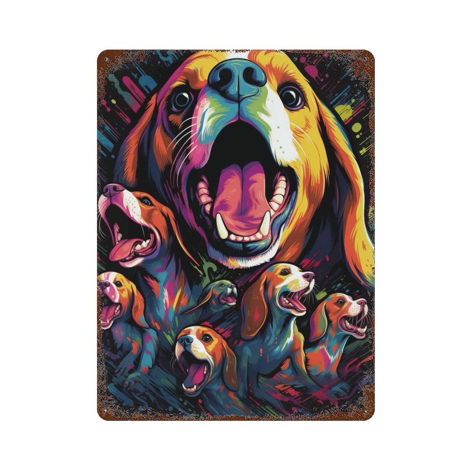 Rust Effect Colorful Beagle Art Print Distressed Metal Wall Sign 15.7"x11.8", Farmhouse Wall Decor for Office, Studio And Wall Decor