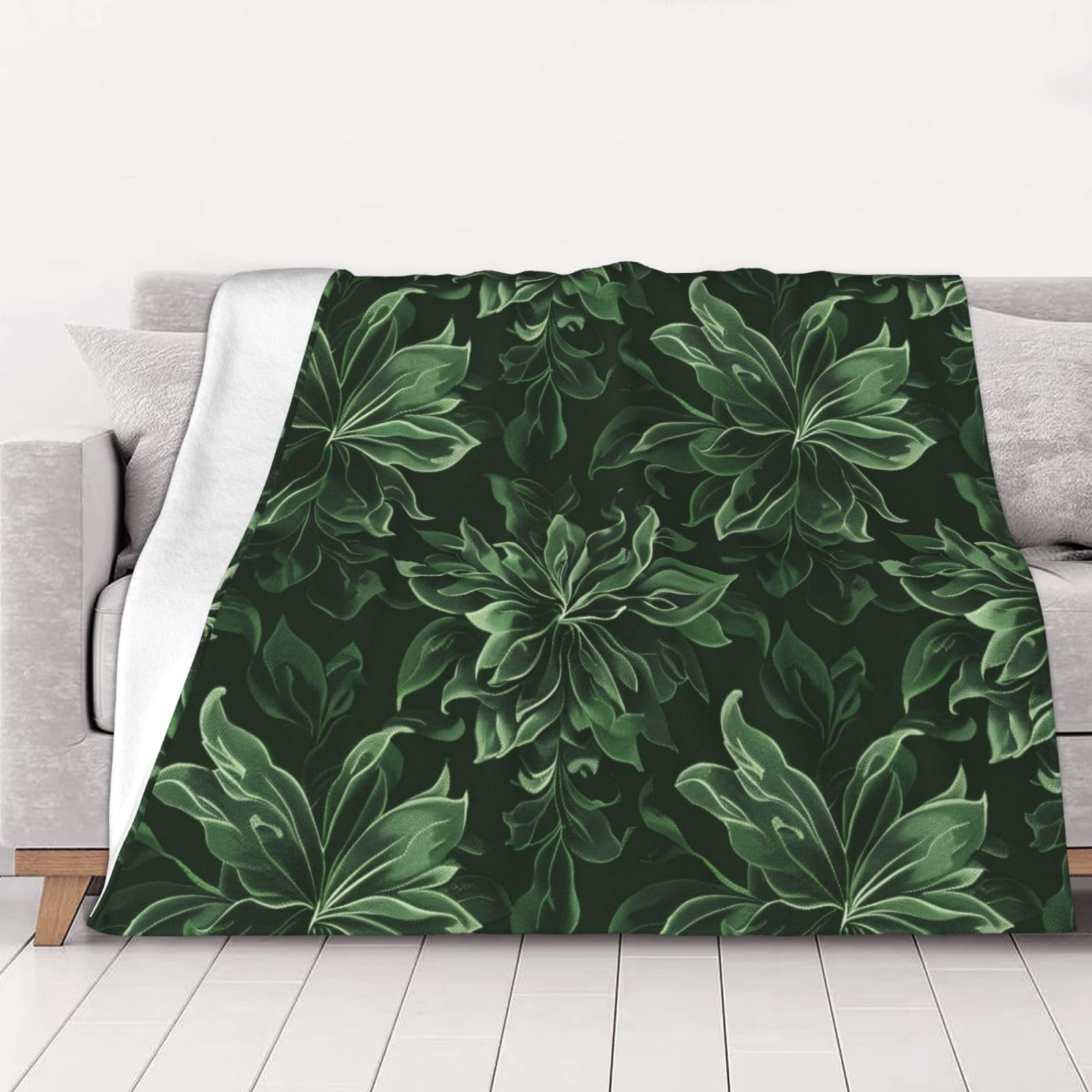 Couverture en flanelle pour voiture et canapé vert floral