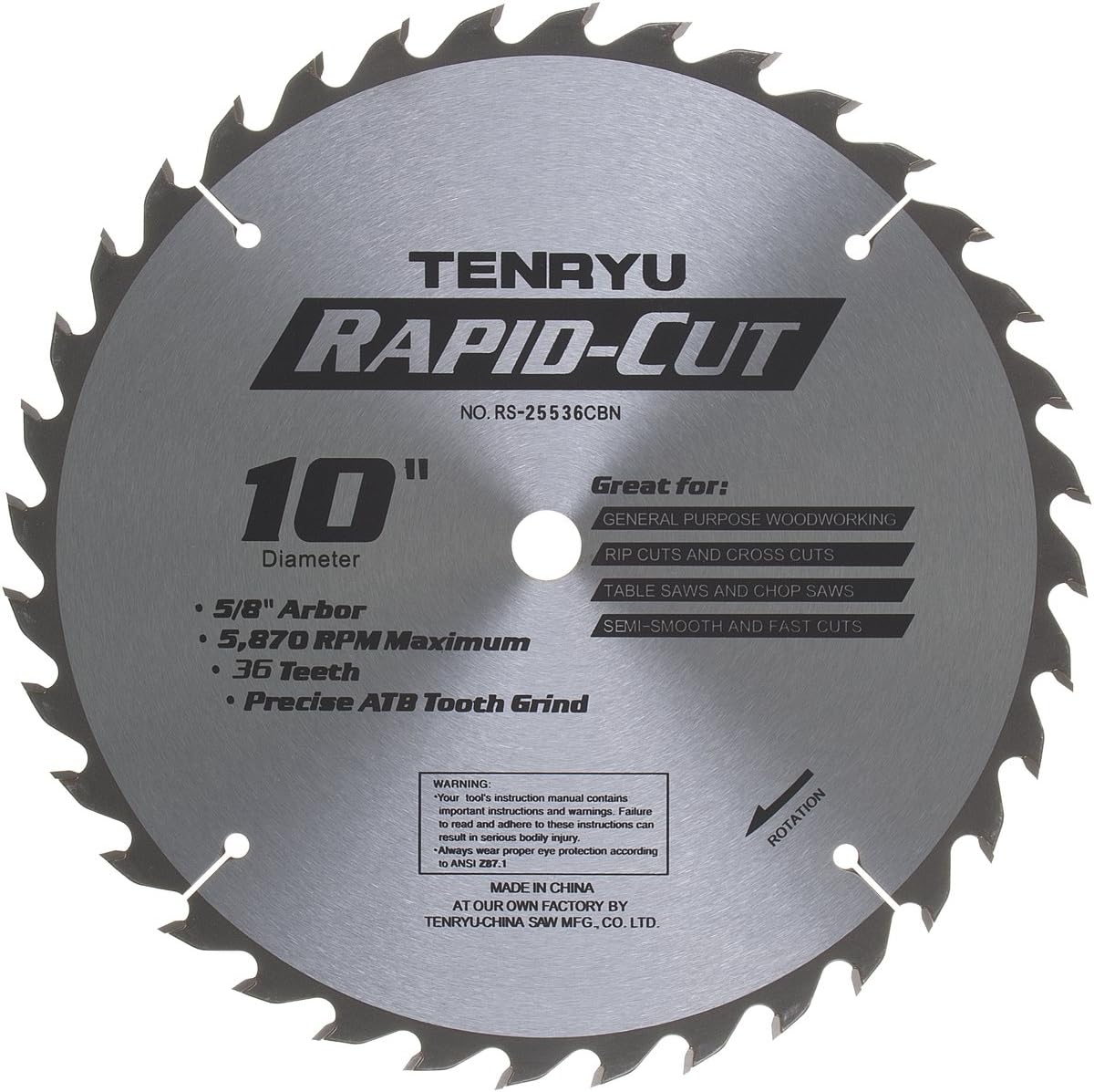 Tenryu RS-25536CBN 10" Carbide Tipped Saw Blade (36 Tooth ATB Grind - 5/8" Arbor - 0.126 Kerf)