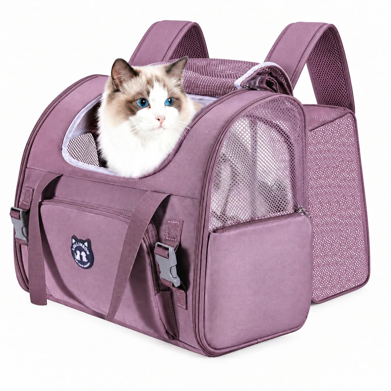 Expandable Cat Carrier Backpack for Large Cats - Airline Approved Pet Carrier Backpack for Small Dogs, Hiking & Travel, Waterproof with Breathable Mesh, 14lbs Capacity (Plum, Standard)