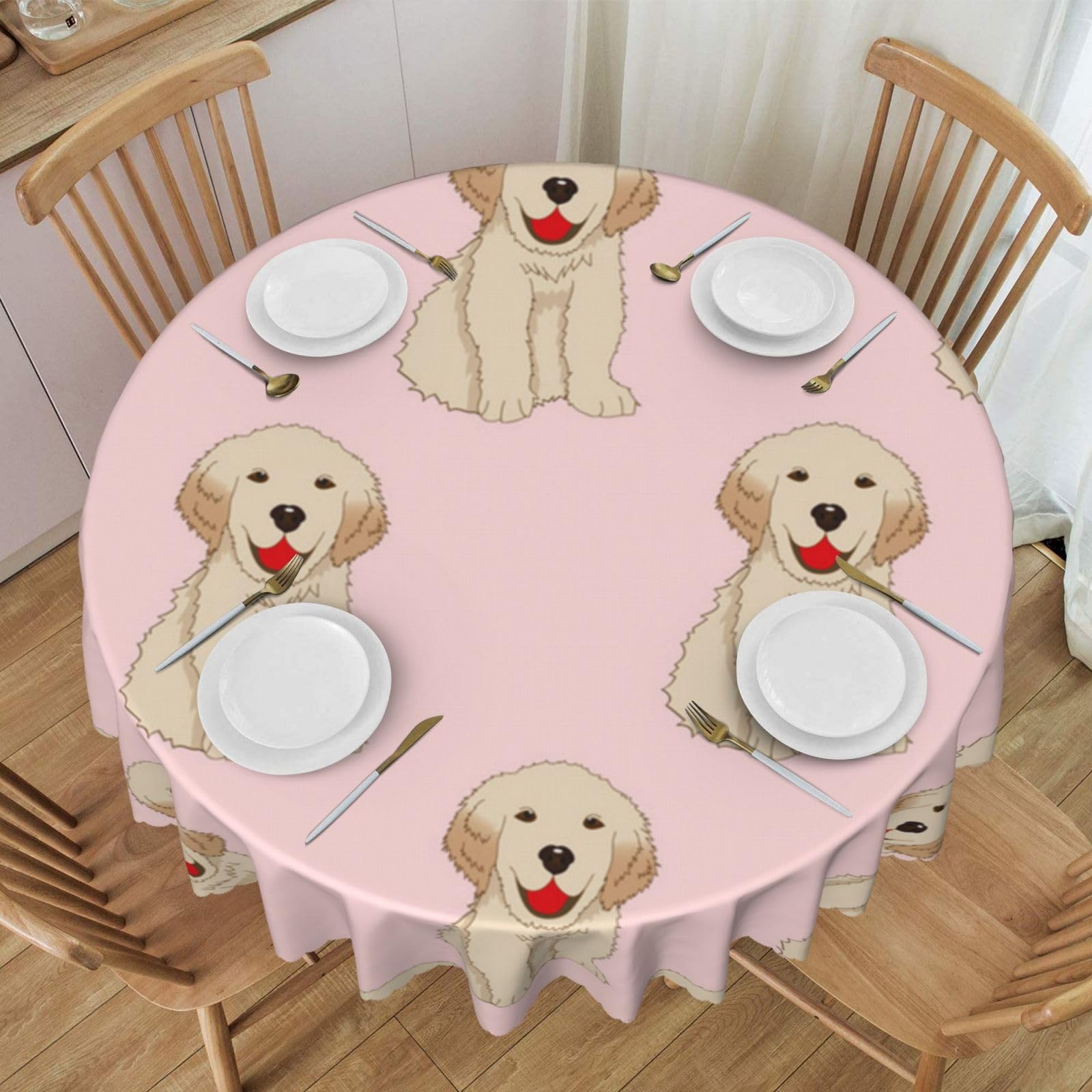 Nappe ronde Labrador et Golden Retriever en polyester anti-tache de 930 pouces