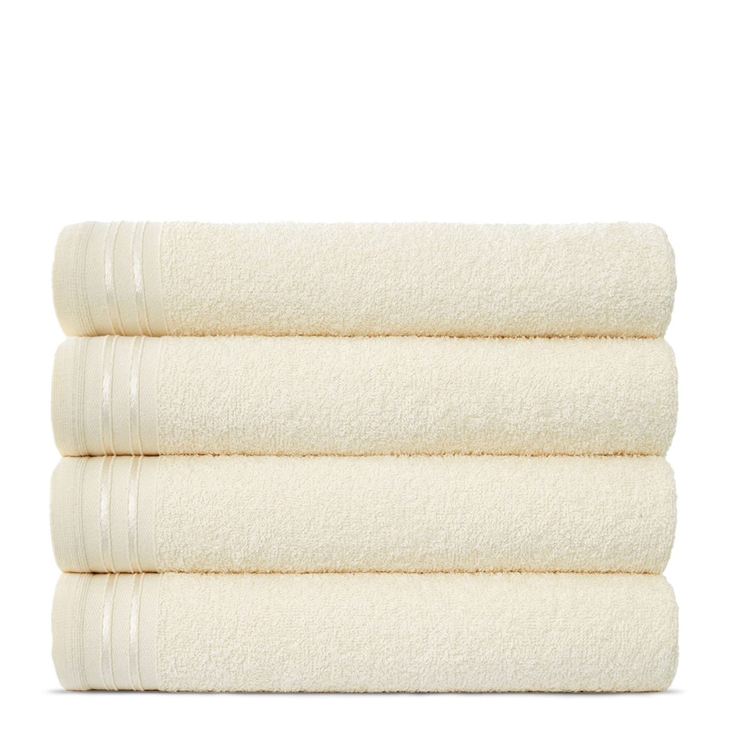 Lions Bath Towels - Set of 4 Bathroom Large Bath Sheets, 100% Luxury Cotton, 500 GSM 75X135CM, Highly Absorbent and Quick Dry Extra Large Bath Towel, Bathroom Accessory Set, Cream