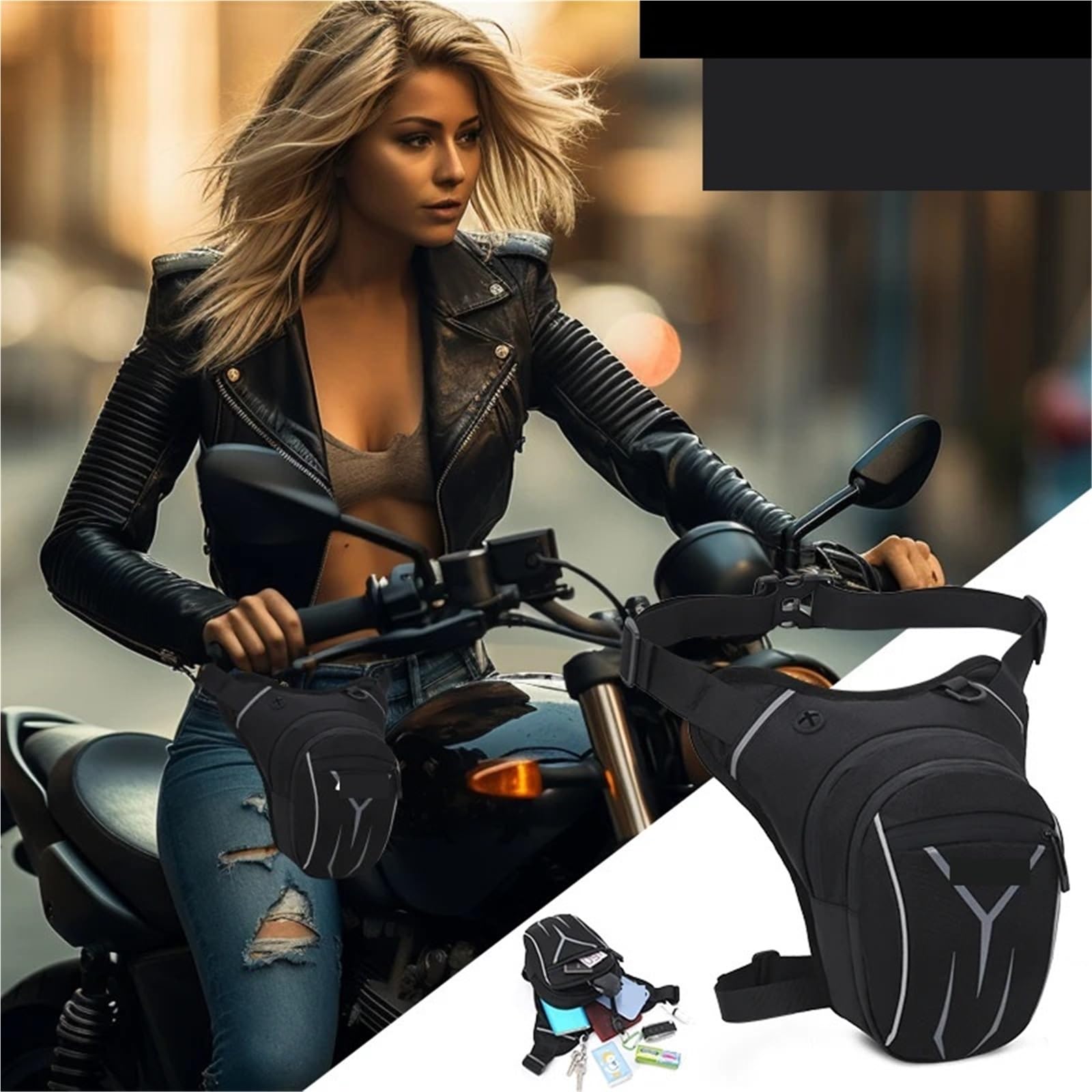 Bolsa Pierna Moto Riñonera Impermeable for Motocicleta, for Pierna y Muslo(Blue)