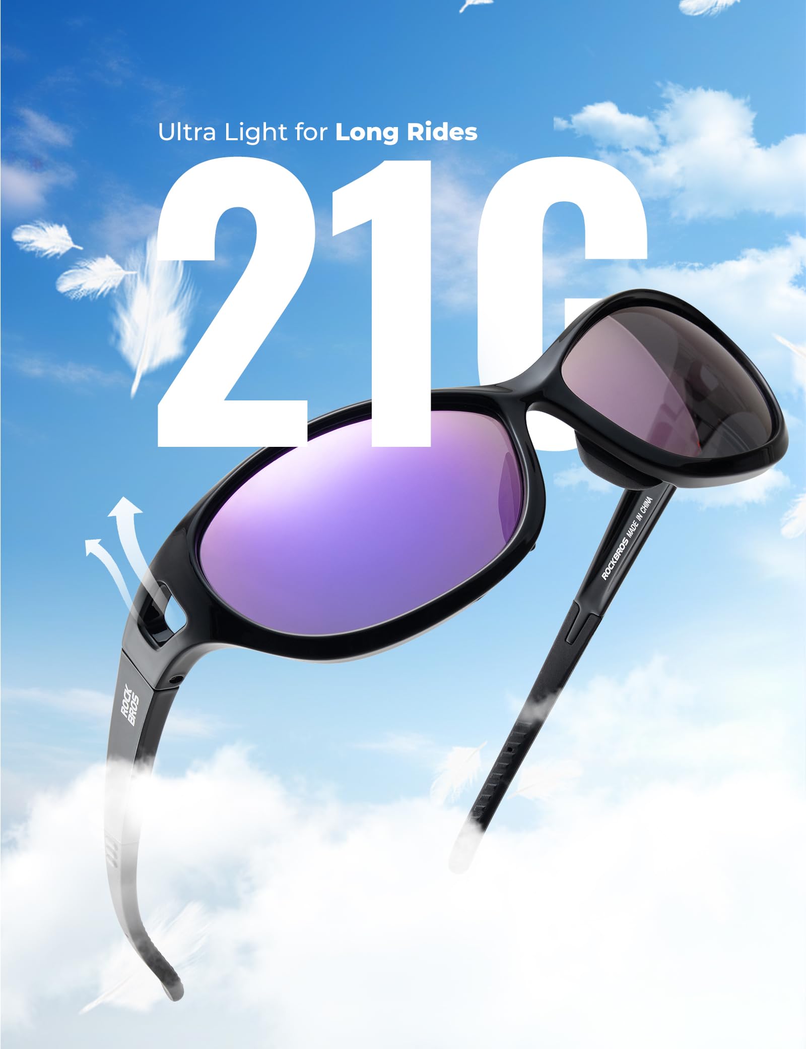 ROCKBROS Okulary rowerowe męskie, polaryzacyjne, szybkie okulary, 21 g, ultralekkie okulary sportowe TAC, ochrona UV400, okulary przeciwsłoneczne TR90, okulary do biegania na rowerze wyścigowym