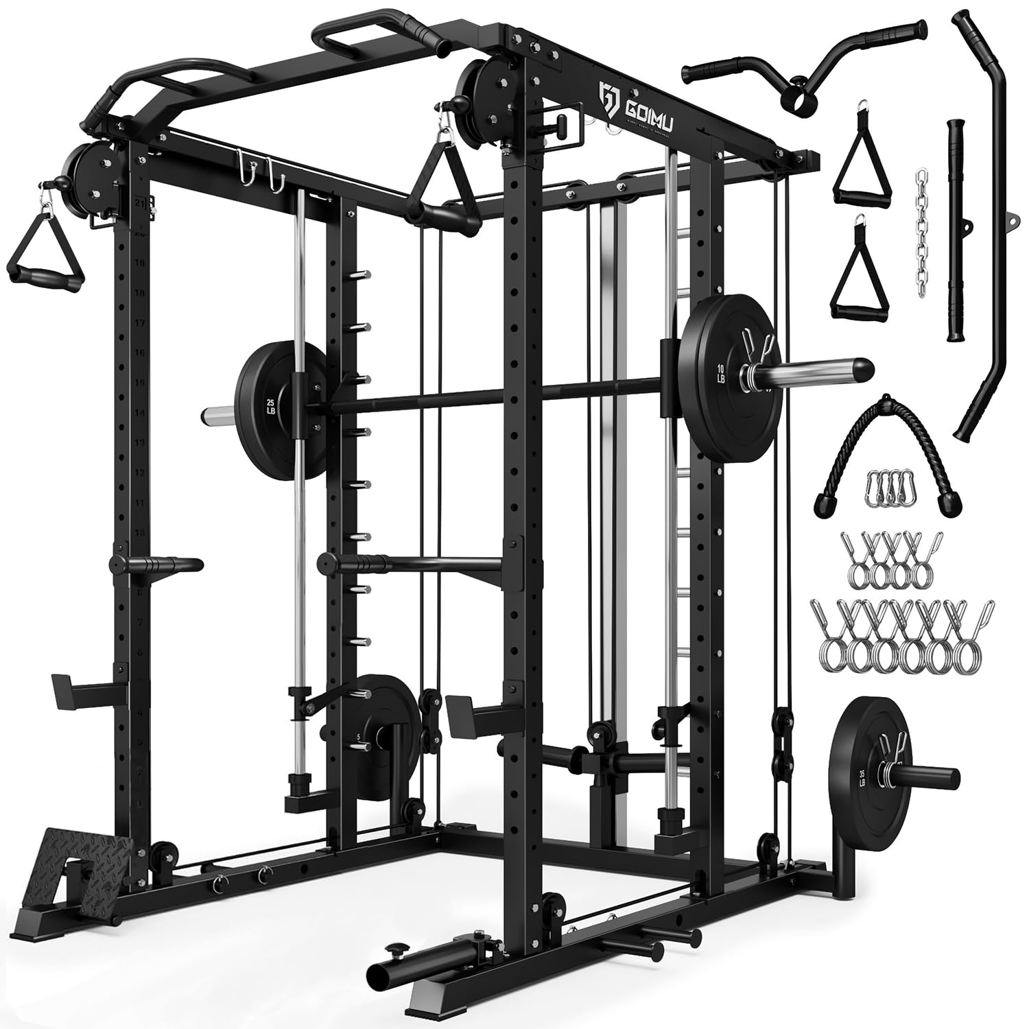 Goimu S1-V4 Smith Machine, 2000LBS Power Cage with Cable Crossover System, All-in-One Squat Rack with Smith Bar, Workout Cage Strength Training Equipment with Attachments