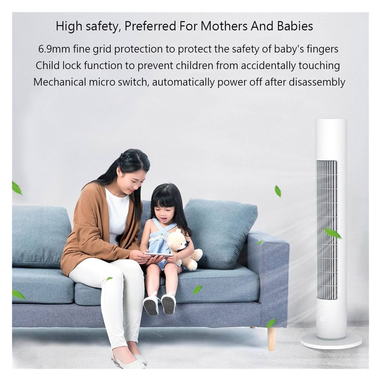 Ventilatore A Torre Smart DC Inverter 50 Gradi Tridimensionale Grandangolare Morbido Design Sottile E A Risparmio Energetico Raffreddamento Potente