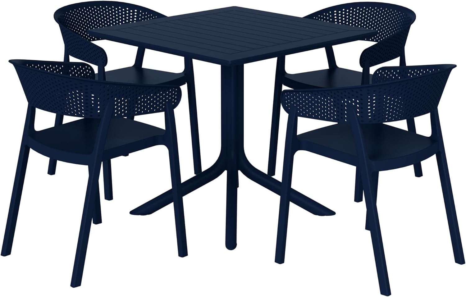 WestinTrends Playa 5-Piece Outdoor Resin Square Patio Dining Table Set with Stackable Patio Dining Chairs, Navy Blue