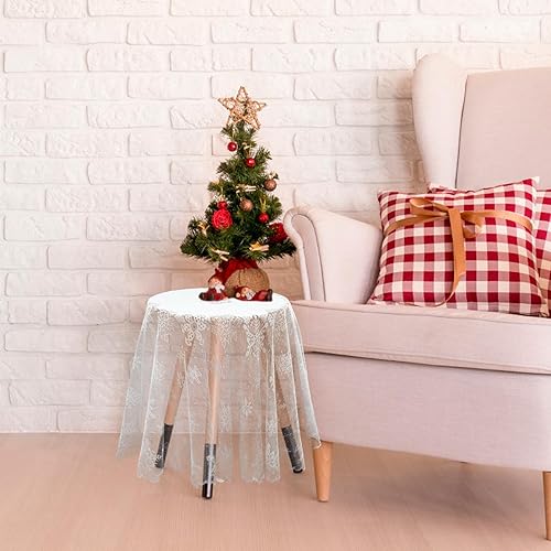 Miniatura 7 de Christmas Lace Snowflake Tablecloth: Round Snowflake Table Cover Runner Fireplace Mantle Scarf Topper for Xmas New Year Dinners Party Decoration