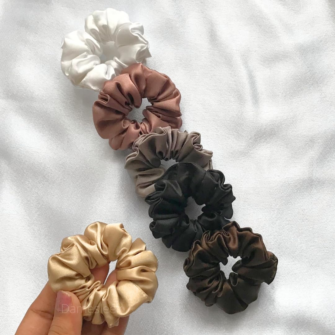 Damesleek Premium Satin Scrunchies for Women/Girls - Set of 6 (Mini Size), Same Color as Pic,Hair Ties, Hair Band, Best Gift for Sister, Mom, Friend(Earthy Elegence)-image-21