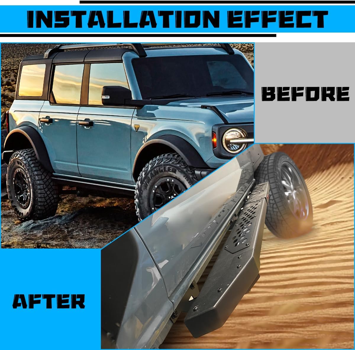 Running Boards Side Steps for 2021-2025 Ford Bronco 4-Door w/Factory Rock Rails, Off-Road Side Steps Nerf Bars