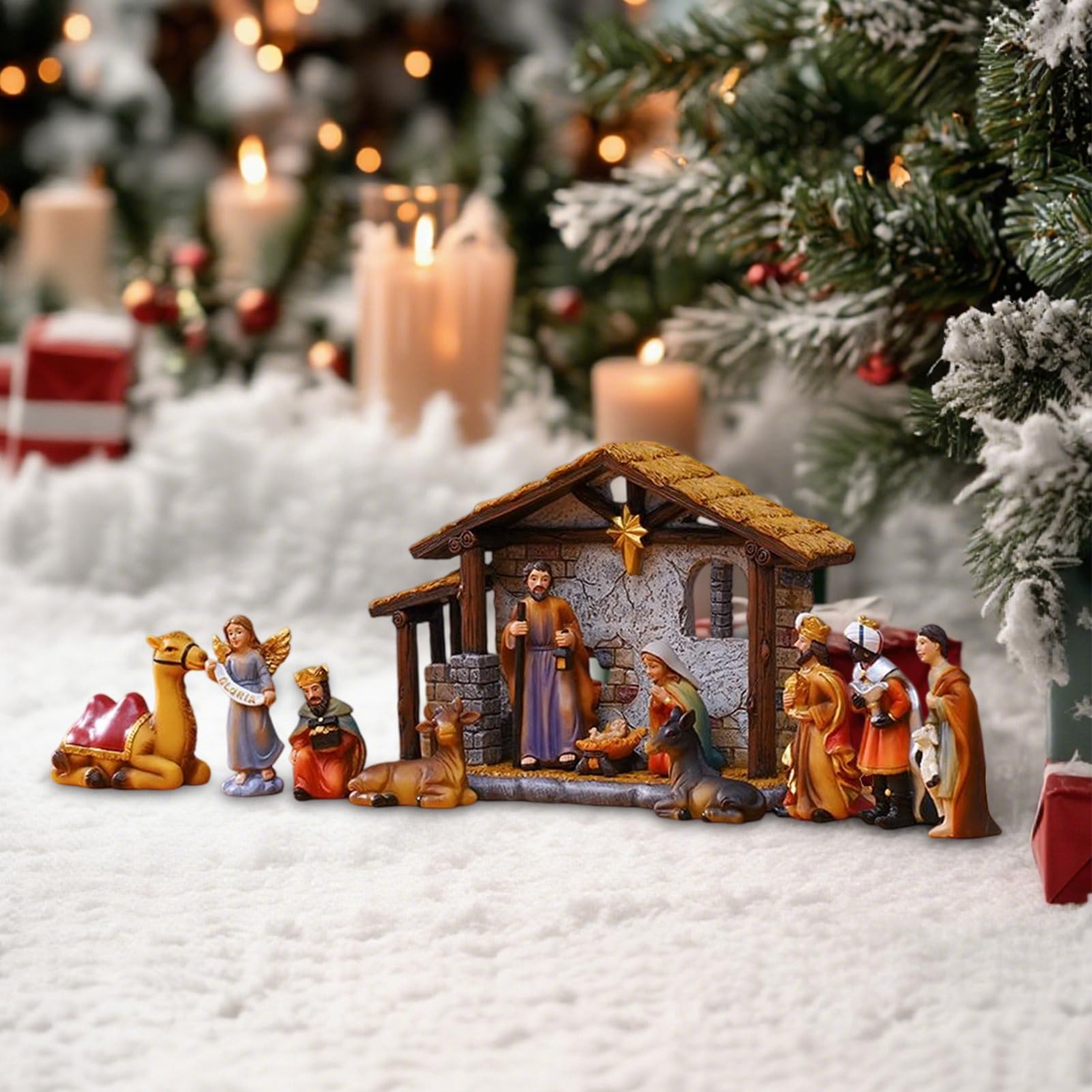 Genérico Belenes - Figuras Navideñas Pesebre Decoración - Decoración para Hogar Jardín Terraza Escritorio Oficina Iglesia Mesa Dormitorio Salón