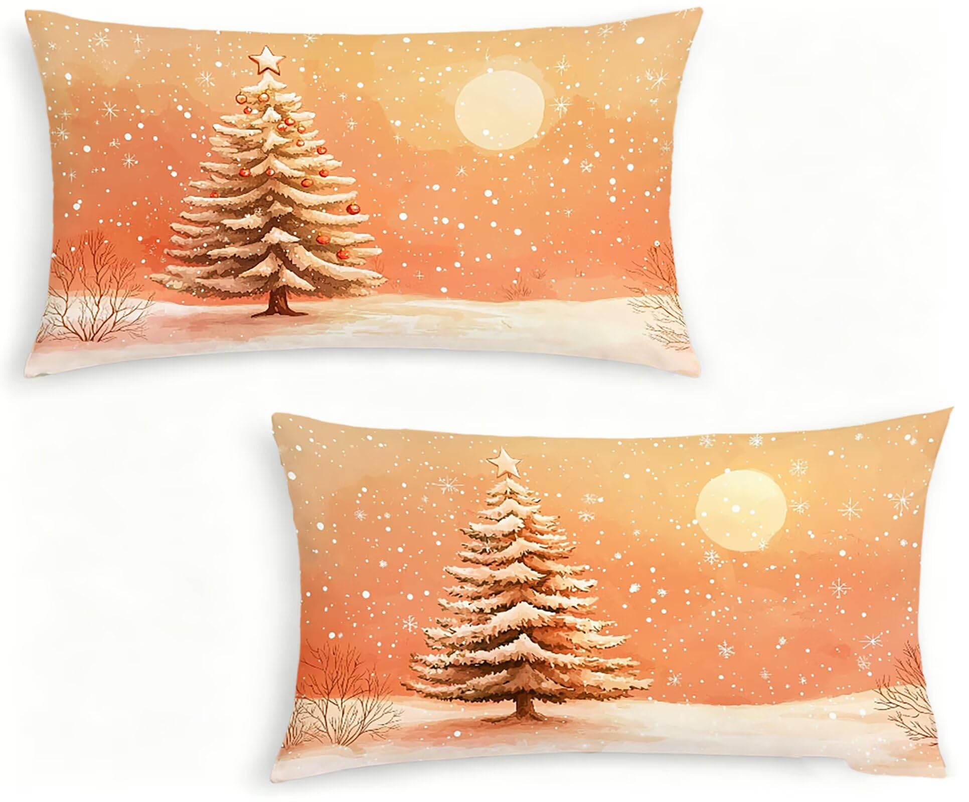 Sonnenuntergang Kissenbezug 60x80 Weihnachtsbaum Kopfkissenbezug 2er Set ,Wohnaccessoires & Deko ,Weich und Atmungsaktiv Samt Stoff mit Verstecktem Reißverschluss für Bett Sofa Kissen Dekokissen-86309