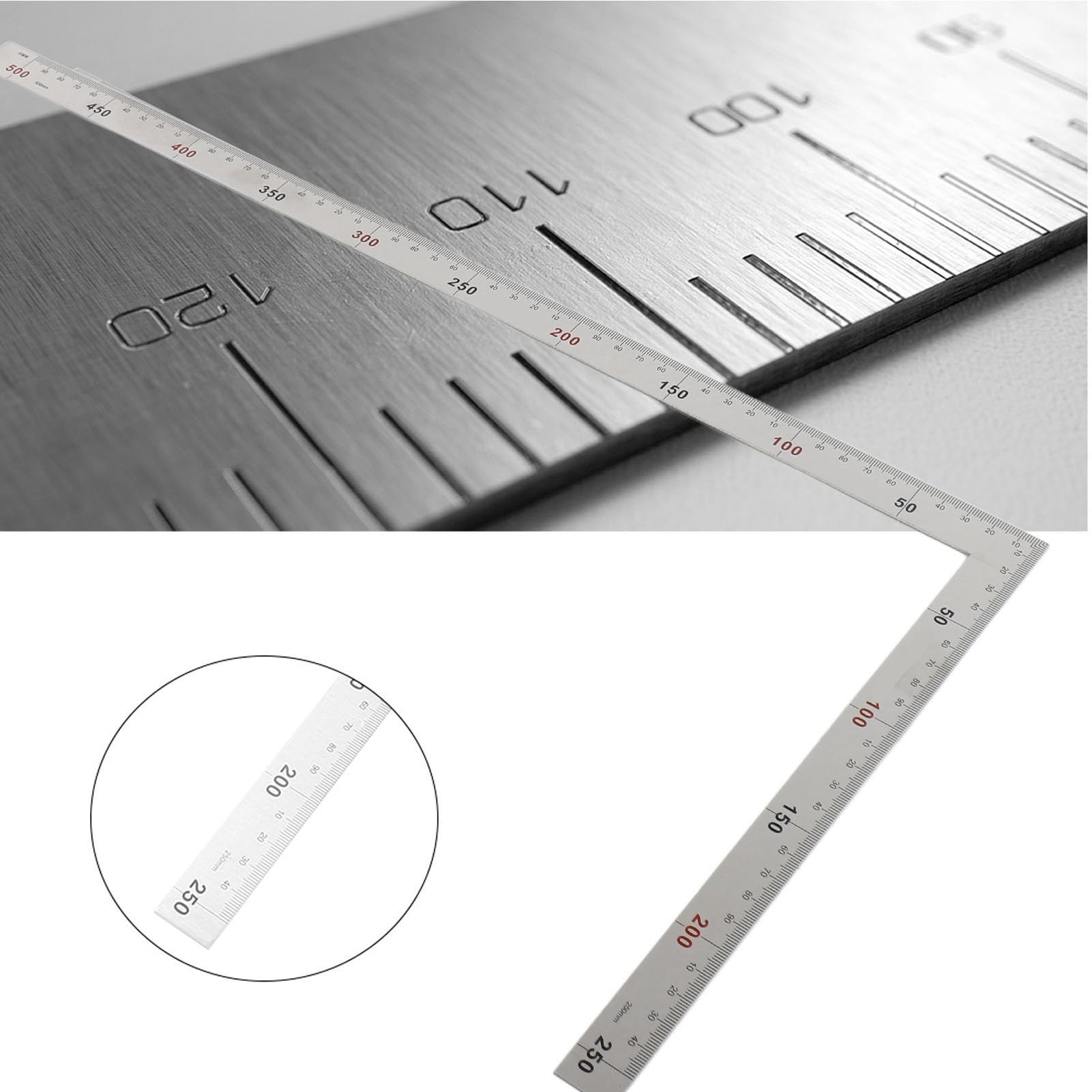 Équerre de Charpentier Acier Inoxydable 500x250mm Règle à Angle Droit à 90 Degrés équerre de Cadrage en Acier Outil de Mesure Professionnel Facile à Lire Angle de Règle de 02