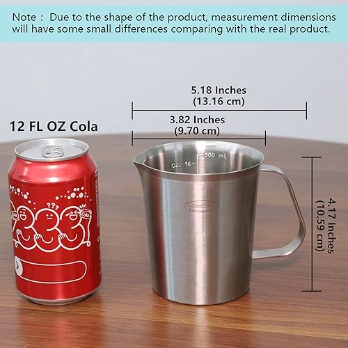 Vista 7 de Newness Taza medidora de acero inoxidable, taza medidora de metal con asa (actualizada, 3 marcas, incluye escala de taza/ml/onza), 16 onzas
