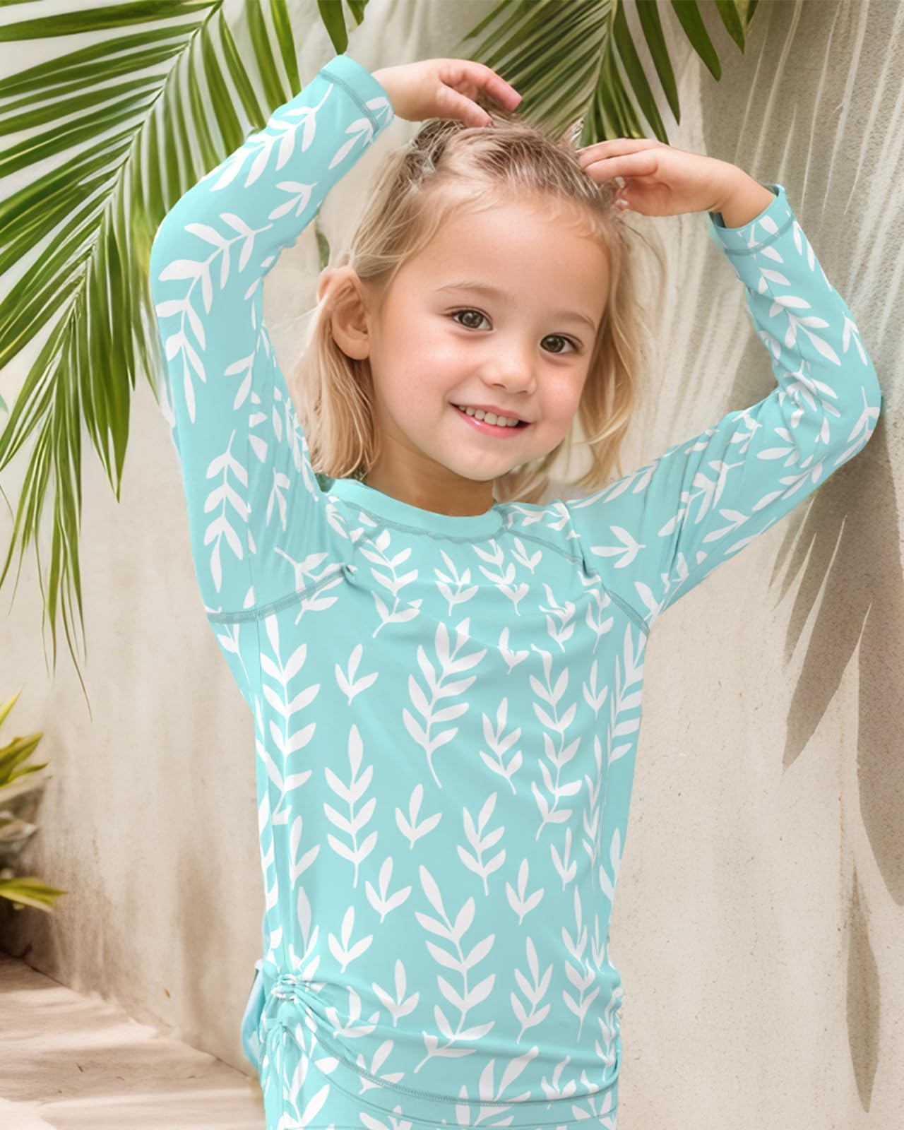 weVSwe Maillot De Bain Rash Guard pour Filles avec Poignets À Ourlet Rare Maillot De Bain UPF 50+ Protection