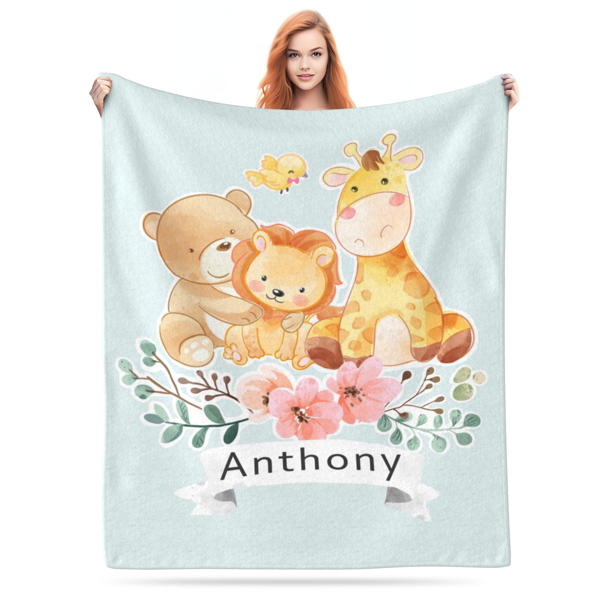LMQJDZ Personalised Baby Blankets,Personalised Blanket for Kids Baby Adults Customised Name Blanket.Gifts for Baby Shower Birthday Easter Nursery Room Decor.