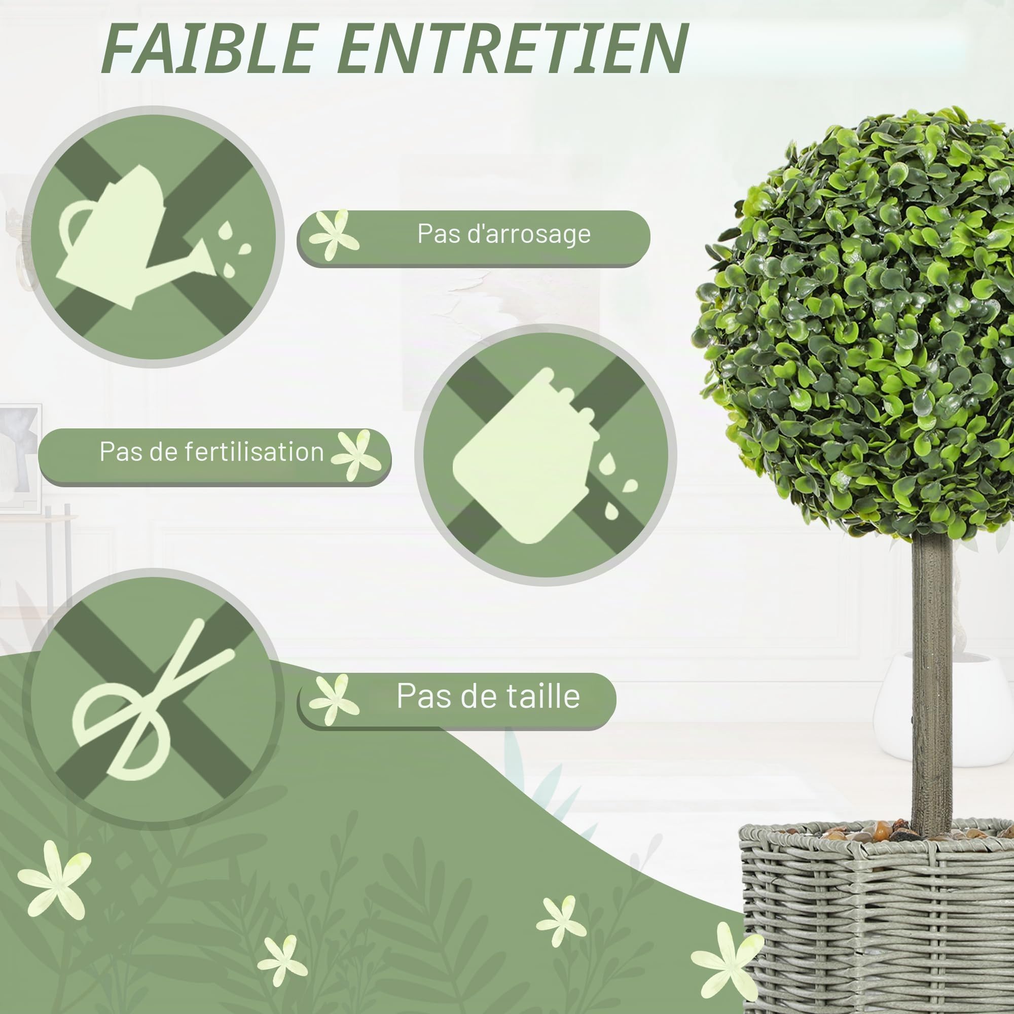 HOMCOM Lot de 2 Boules de buis artificielles 50cm avec Galets décoratifs