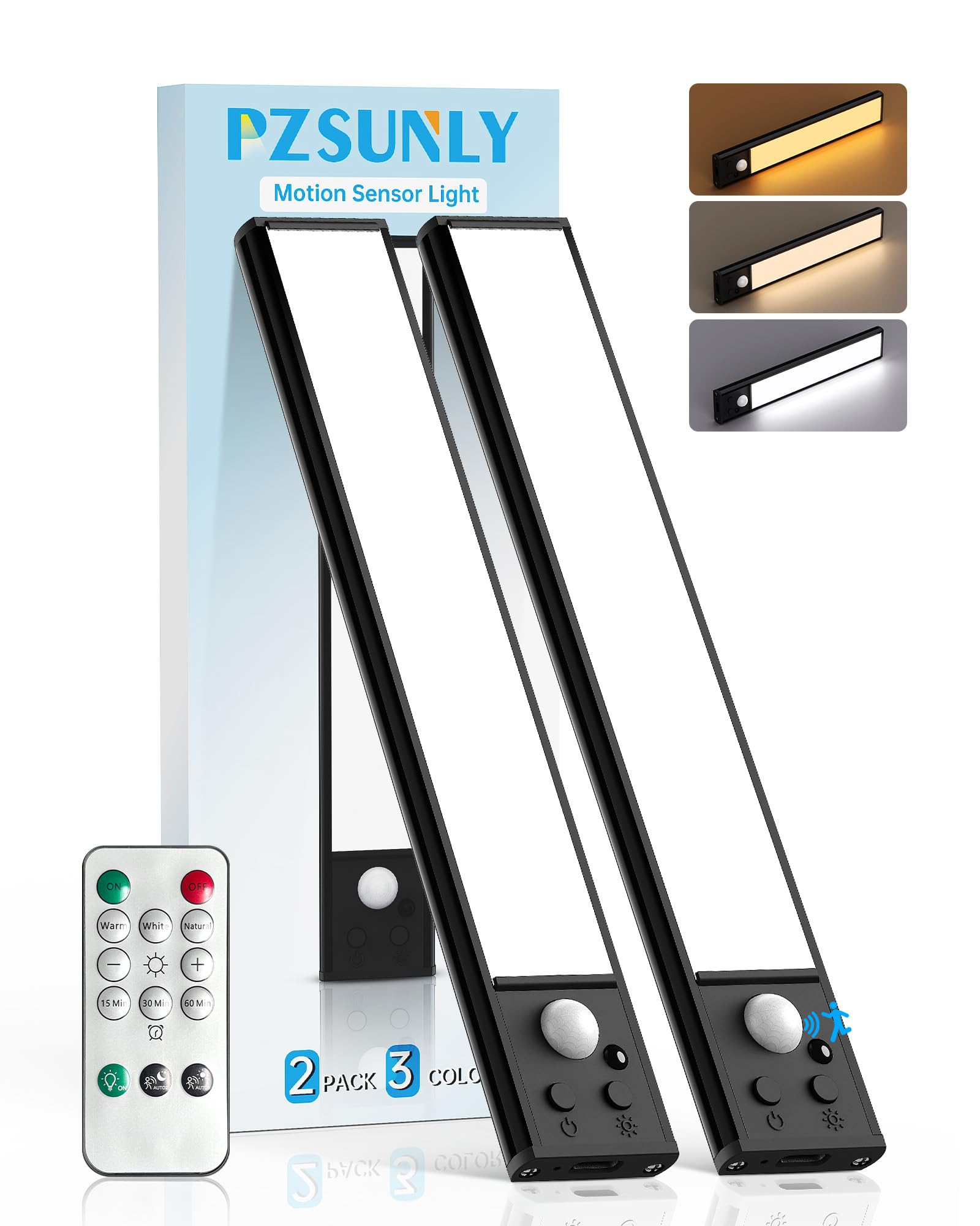 PZSUNLY Unterbauleuchte Küche LED mit Fernbedienung, 2 Stück Led Schrankbeleuchtung mit Bewegungsmelder, Dimmbar Helligkeit, 3 Farbtemperaturen, Unterschrank Beleuchtung Küche für Schlafzimmer