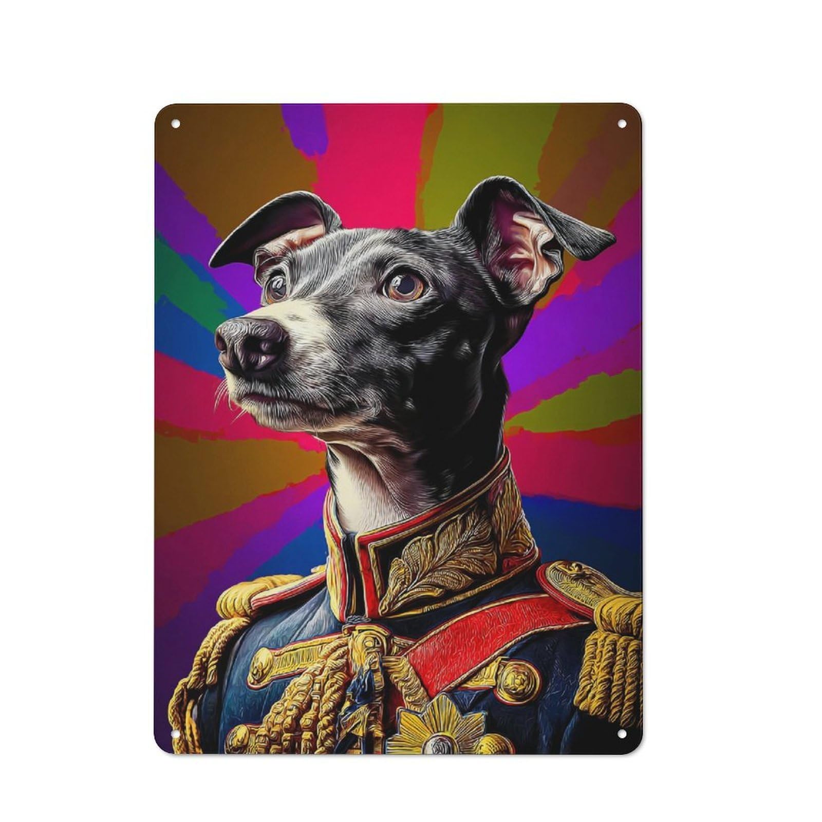 Vintage Regal Canine in Grand Uniform Metal Plaque 40x30cm, Bistro Wall Plaque for Coffee Bar, Kitchen, Bistro Or Tea Corner