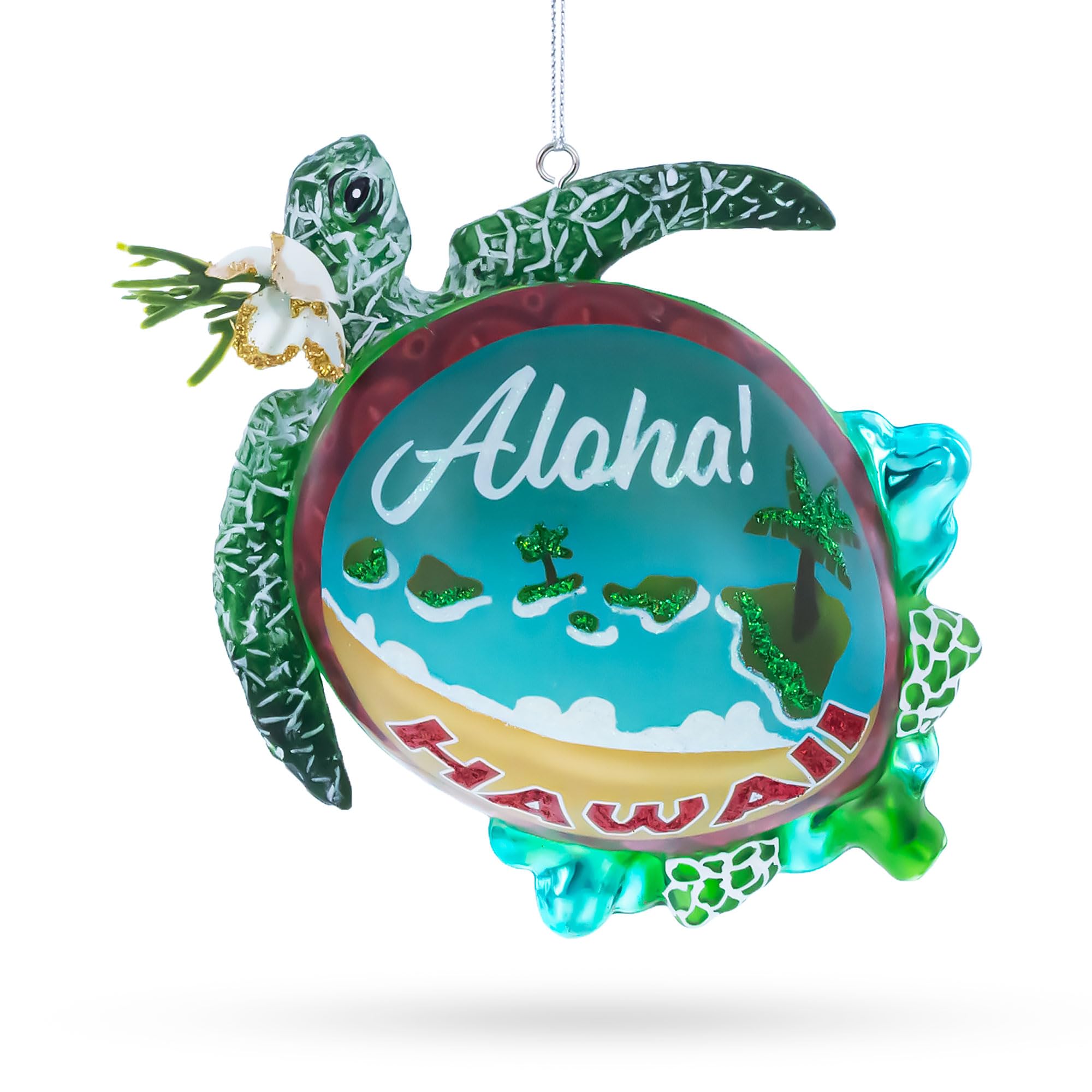 Boule de Noël tortue hawaïenne en verre soufflé pour sapin exotique