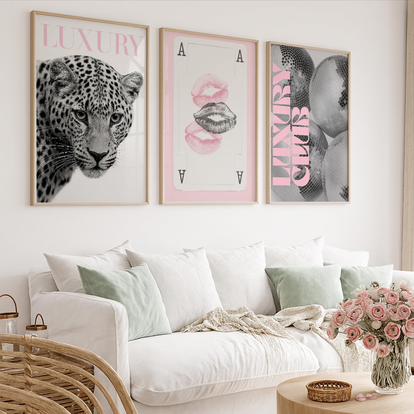 Jorcedi Girls Pink 2 Set Of 3 Posters,Trendy Leopard Wall Art,Pink Cheetah Print Canvas Wall Decor,8 Ball Lucky Poster,Aesthetic,For Bedroom, Apartment Dorm,Living Room Unframed (30X40cm,)