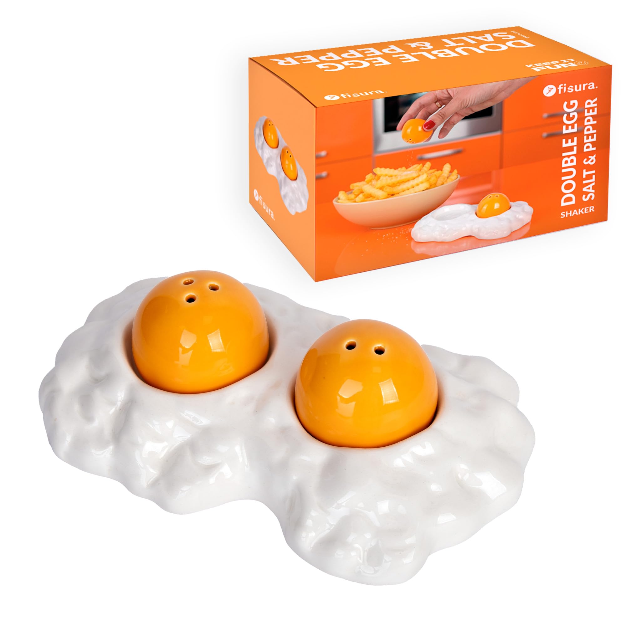 Fisura - Salt and Pepper Shaker Set, Ceramic Cruet Set, Cute Fried Egg Design, Kitchen Table Condiment Set, Farmhouse Style Decor, Original Gift Idea