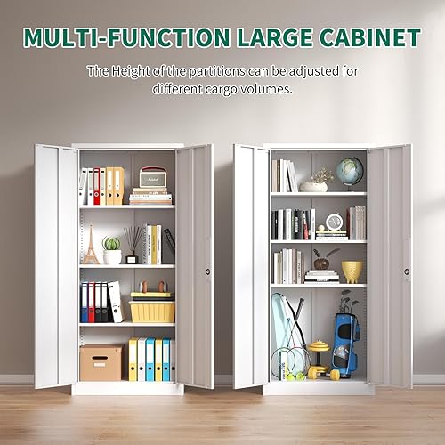 Miniatura 6 de Gabinete de almacenamiento de metal con cerradura, armario de almacenamiento de metal con bloqueo de 69 pulgadas con 3 estantes ajustables, gabinete