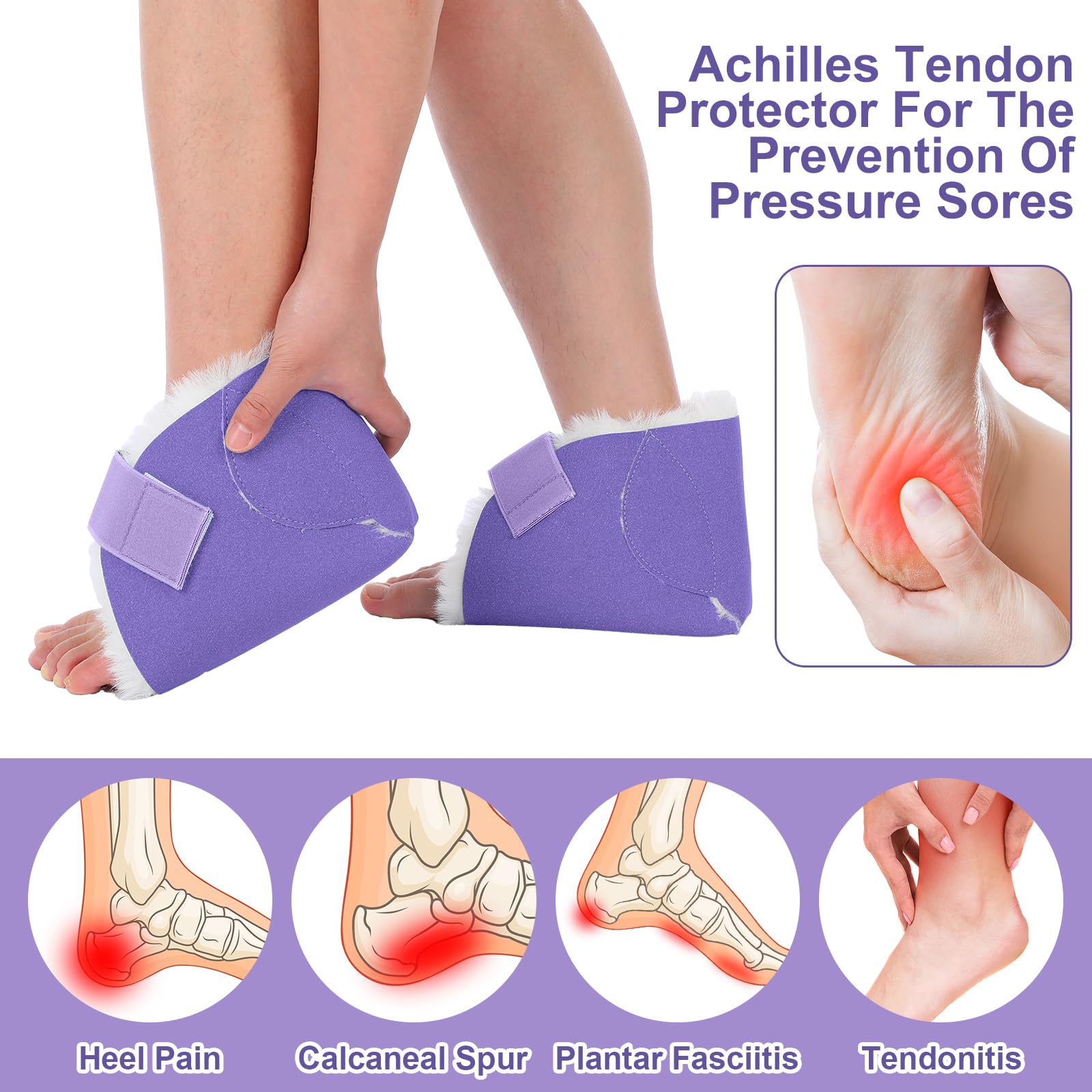 2 protectores de talón para úlceras por presión, almohadillas de talón de piel de oveja, almohadillas suaves para pies, almohadillas ajustables con correa de seguridad para úlceras de tobillo y