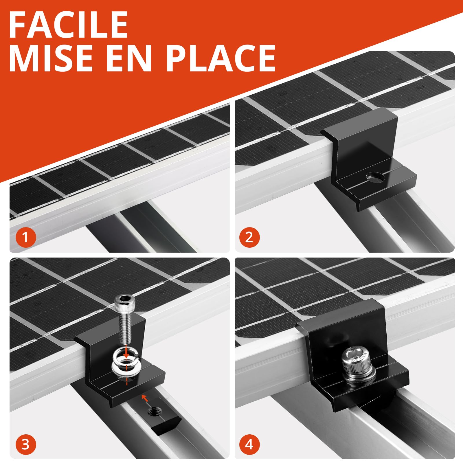 GETLITOOL 10PCS Kit de support de Panneau Solaire 30mm Pince d'Extrémité Panneau Solaire Z Support Pince de Bordure Fixation Panneaux Solaires Photovoltaïques pour Panneau Solaire Encadré(30mm)