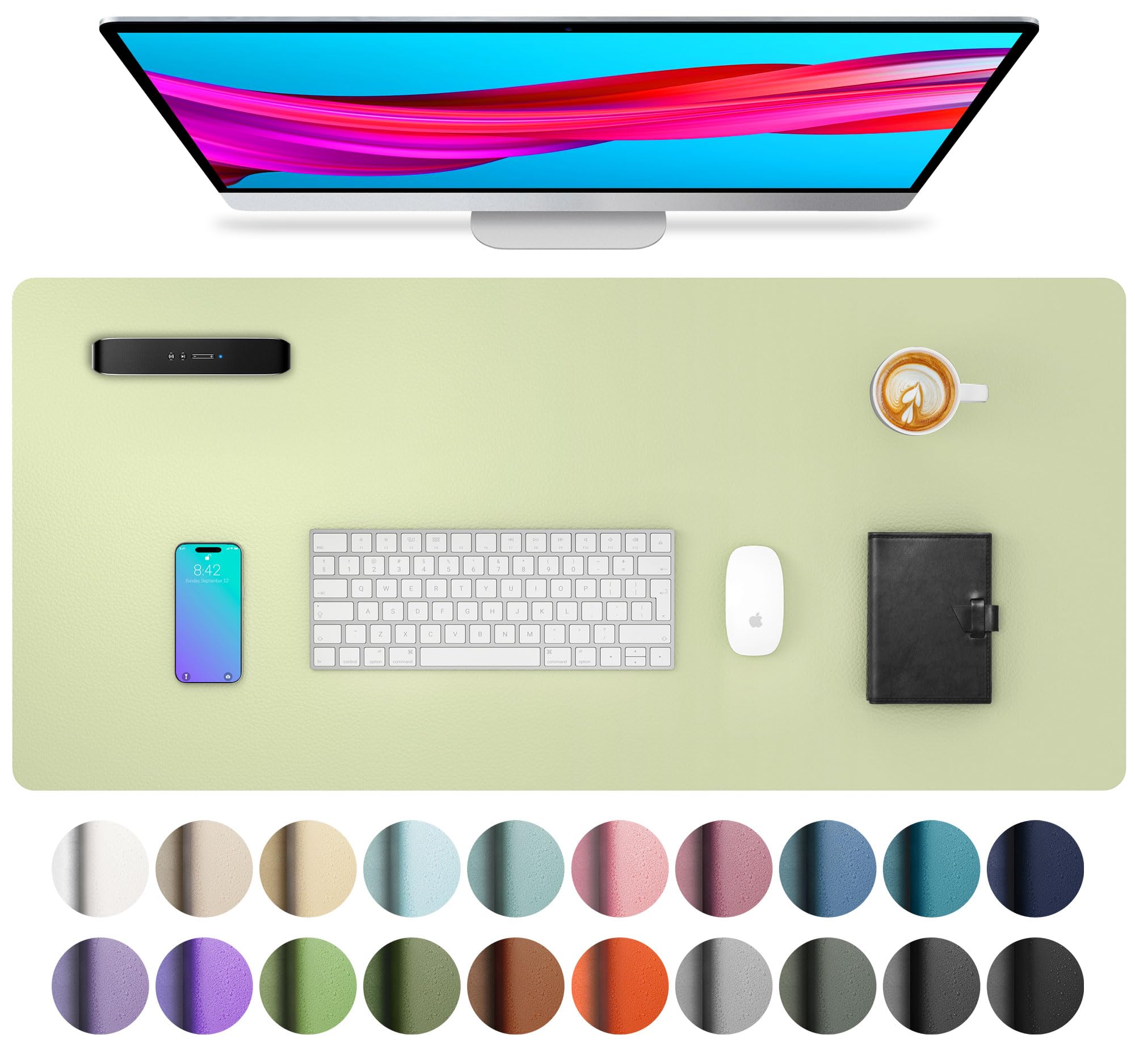 Aothia PU Leather Desk Mat, Large Non-Slip Pad, Waterproof Laptop Table Writing Pad for Office/Home (60x35cm, Grass Green)
