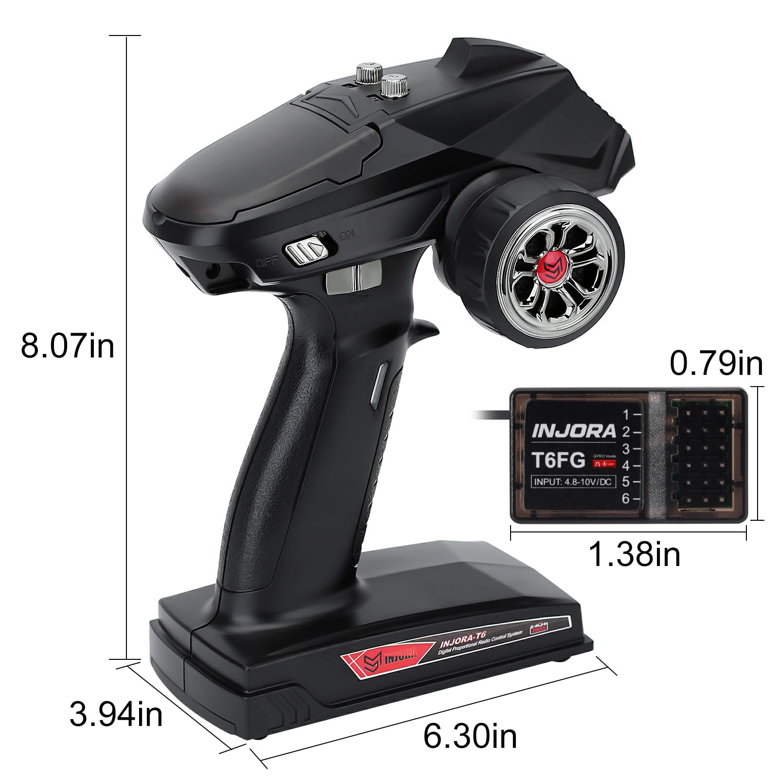 INJORA RC Car Fernsteuerung 2,4GHz 6 Kanal RC Fernbedienung mit Gyro Fernbedienung mit Empfänger T6FG für 1/8 1/10 RC Auto Boot Panzer Crawler TRX4 SCX10
