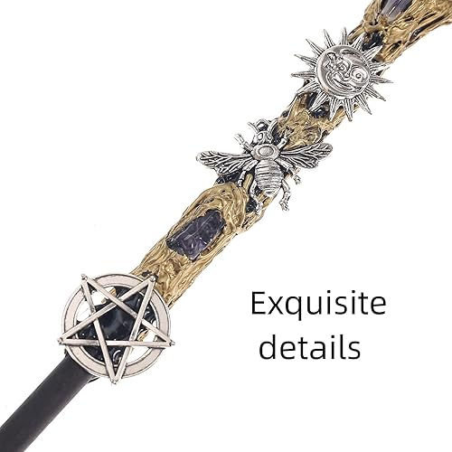 Miniatura 9 de Varita mágica de cristal, accesorios de fiesta de magos de piedras preciosas para cosplay, colección de hechicero, accesorios de brujería con caja