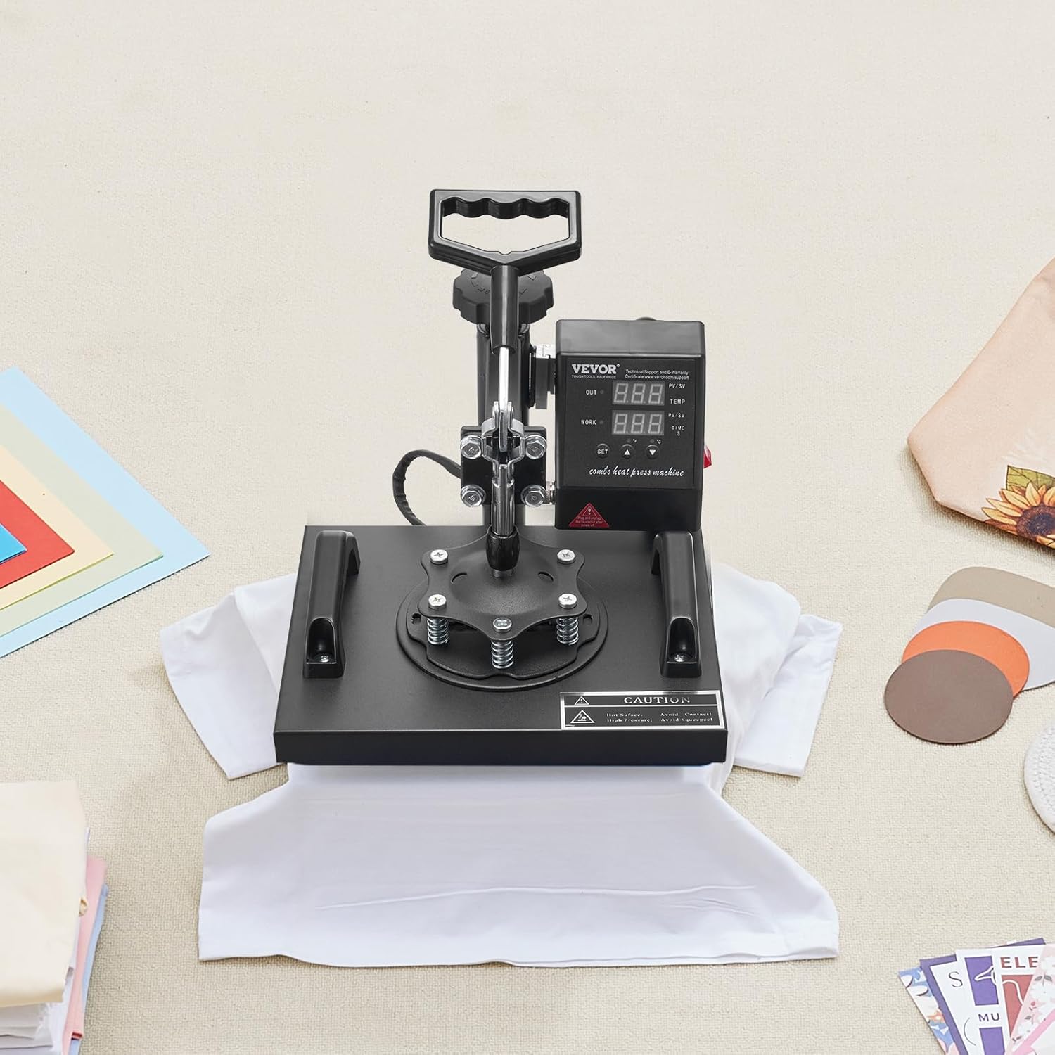 VEVOR Heat Press, 12x10in Heat Press Machine, Clamshell Sublimation Transfer Printer Fast Heat-up, Digital Precise Temperature Control, Vinyl Heat Press for T-Shirts Bags Garments Mats Puzzles, 650W