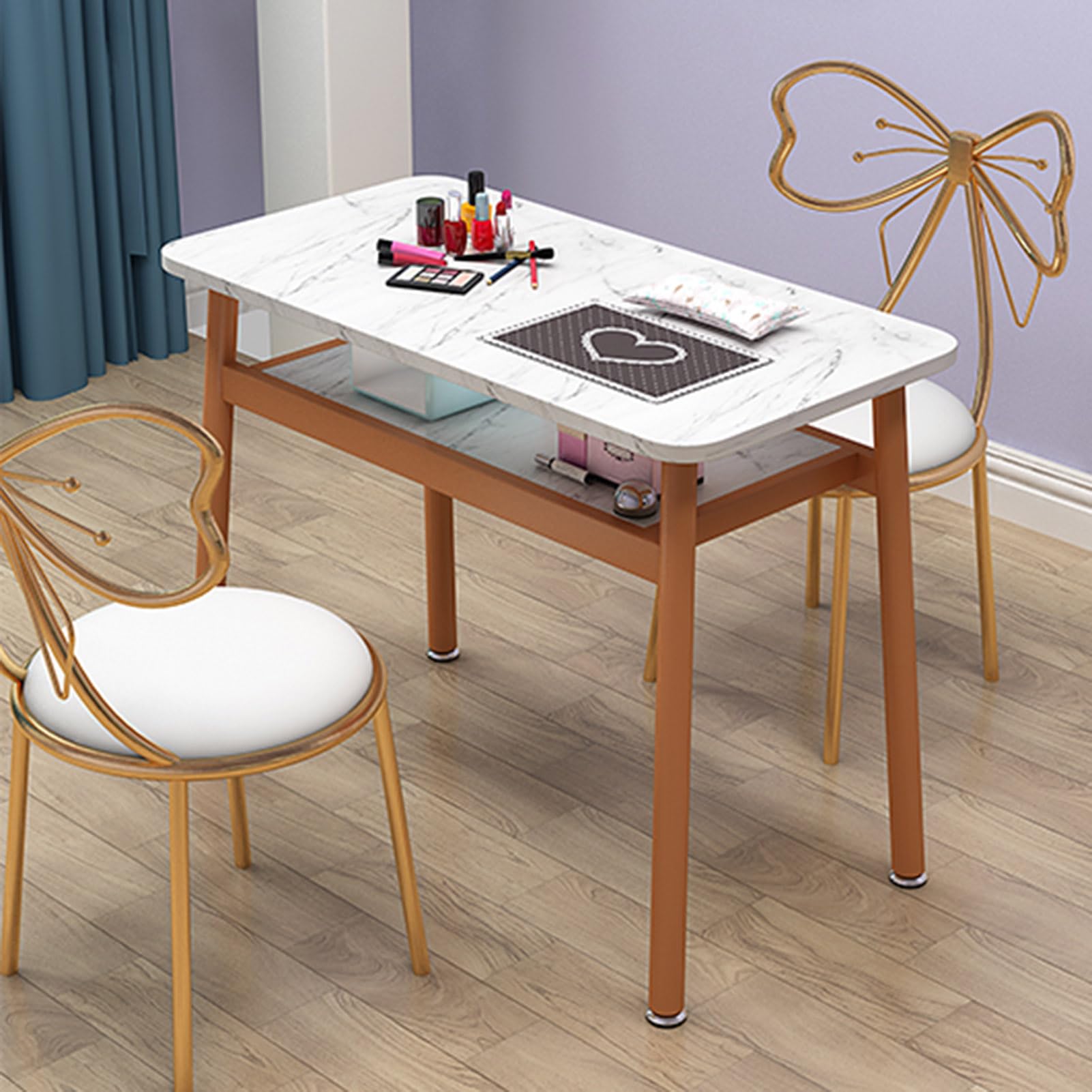 Tavolo da Manicure Professionale, postazione di Lavoro per Tecnici delle Unghie, Tavolo da Trucco in Legno per Salone di Bellezza, Spa, Tavolo da toeletta con,Marble Pattern-80cm 3-Piece Set