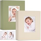 Morandi Fabric Cover Photo Album, Each Picture Book Holds 52 Photos for 4x6 Pictures, 2-Pack Small Memory Books for Family Wedding Baby, Beige + Light Green