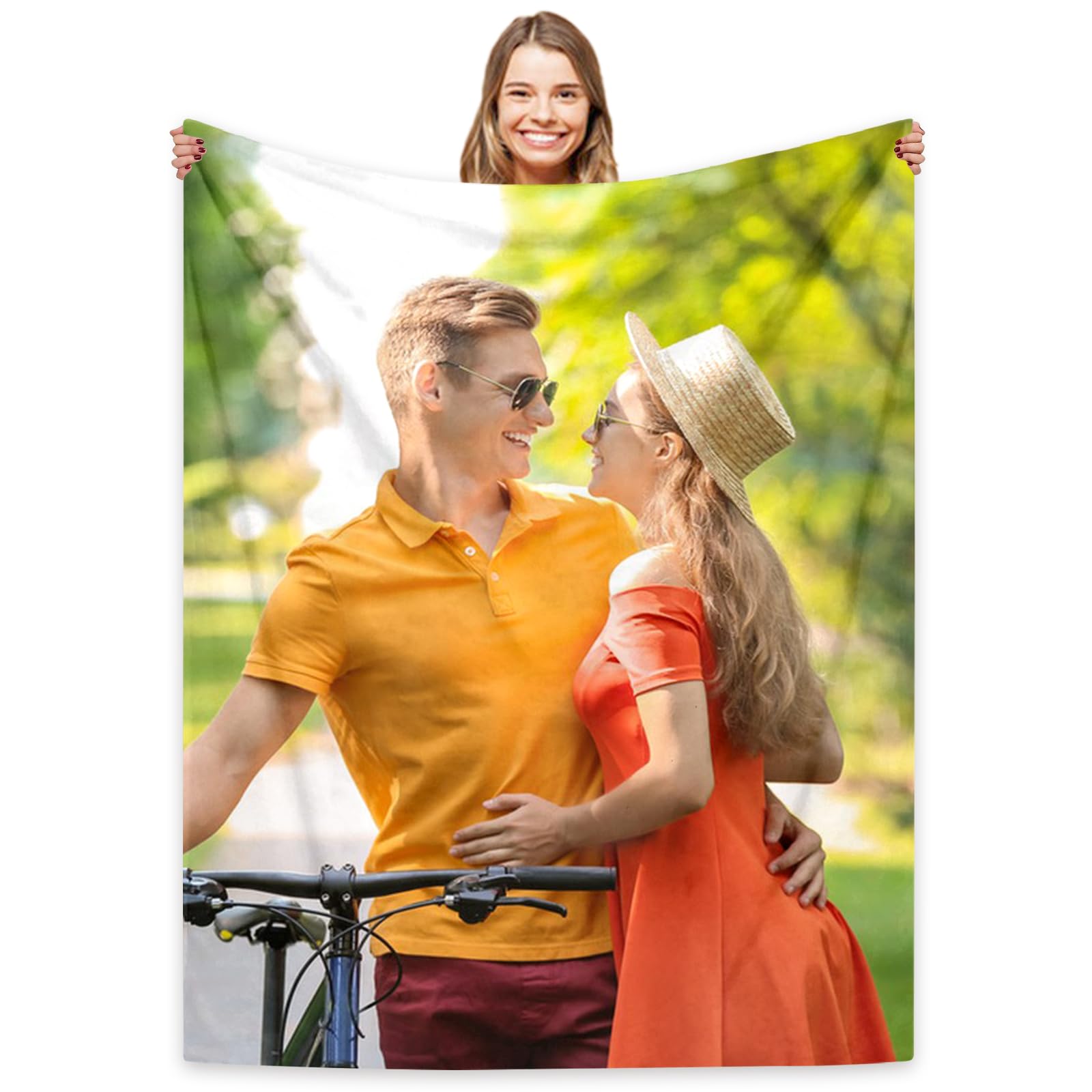 Gudina Custom Blanket with Photos Text Flannel Blanket with 1-9 Photos Collages, for Mom, Dad, Girlfriend, Boyfriend, Child, Pet, Customized Gift(1 Photo)